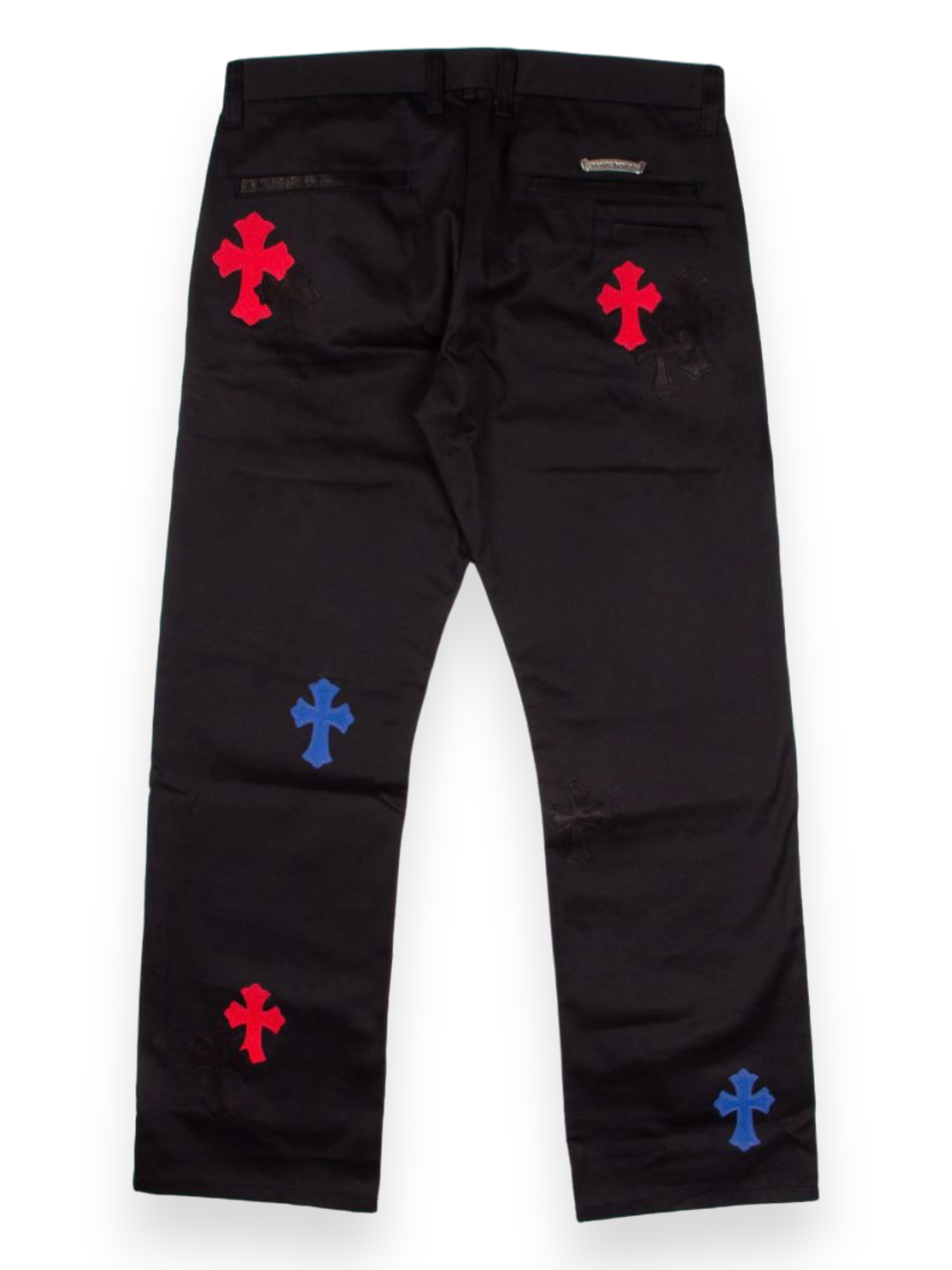 Chrome Hearts Blue Red Cross Patch Black Chinos