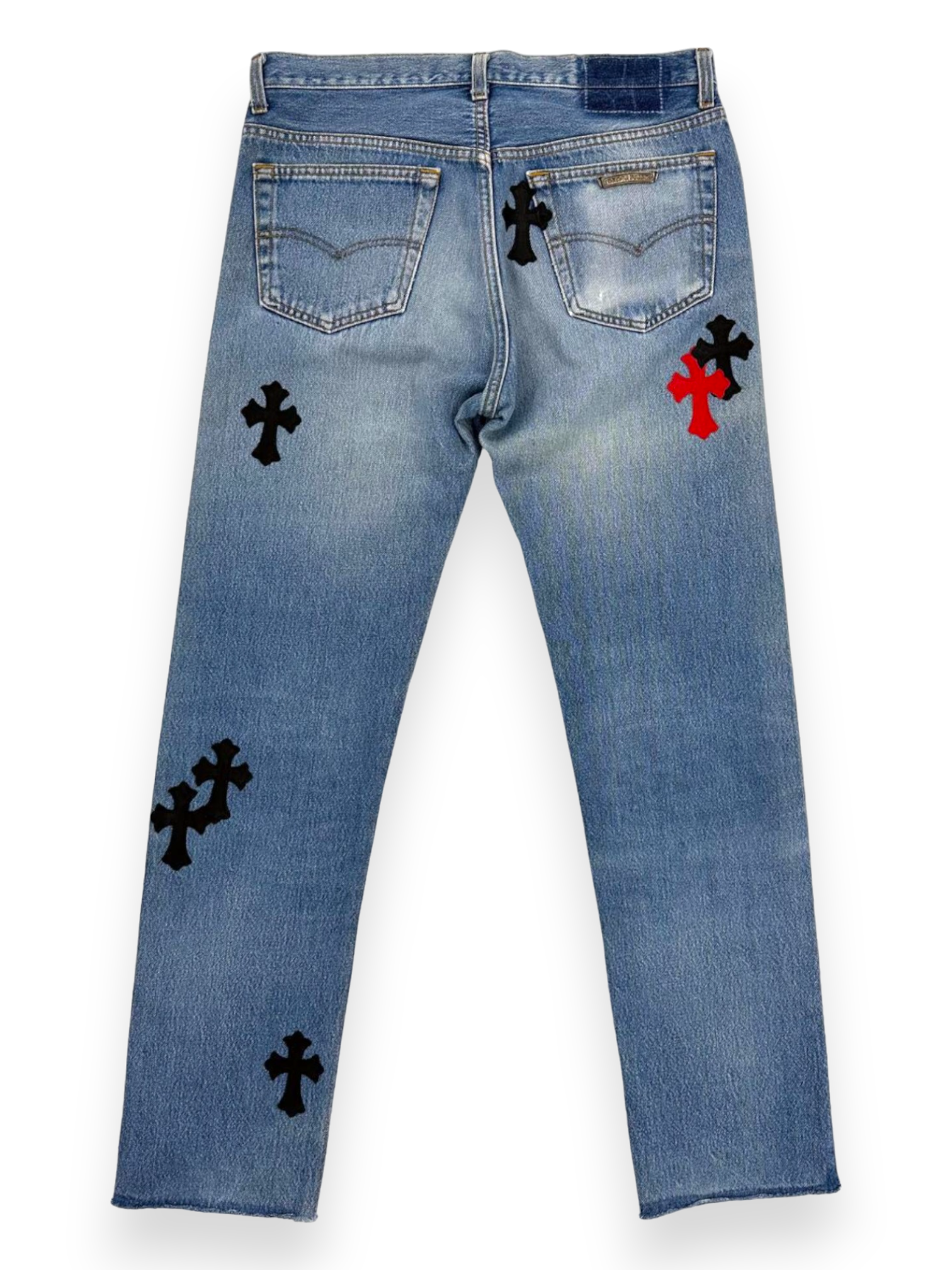 Chrome Hearts 1/1 Red Black Cross Patch Levi’s Blue Denim Jeans