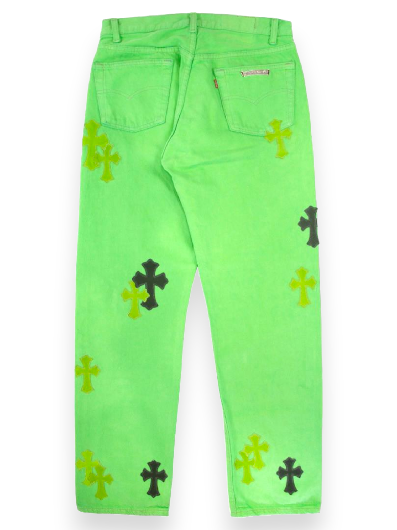 Chrome Hearts Slime Green Black Cross Patch Levi’s Denim Jeans