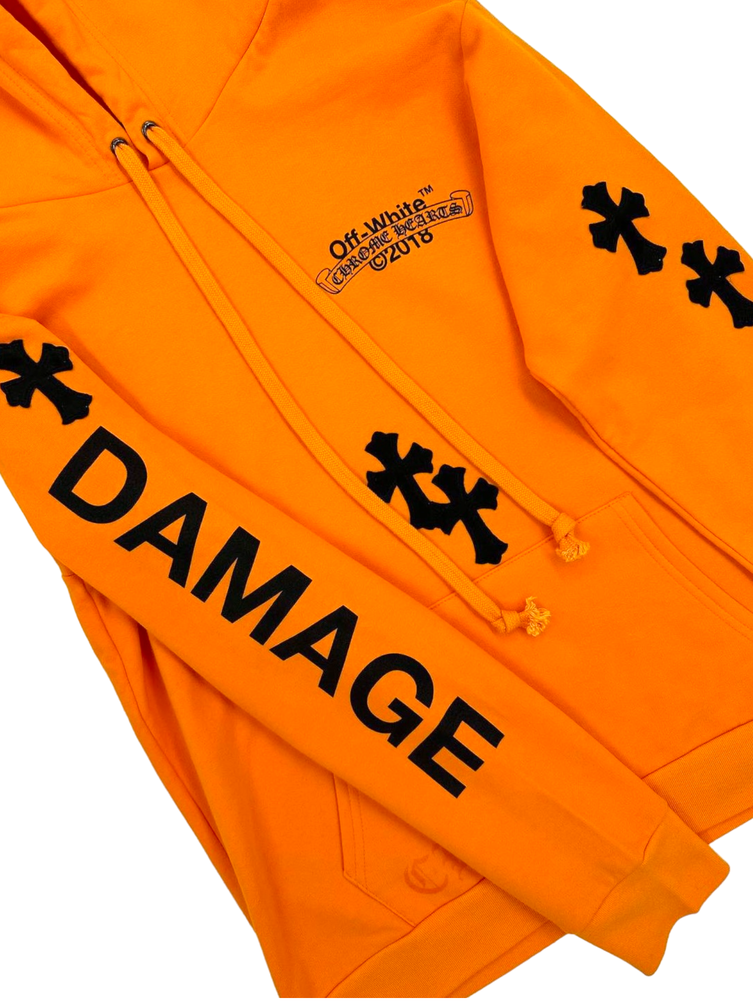 Chrome Hearts x Off-White 1/Friends and Family Orange Cross Patch Hoodie