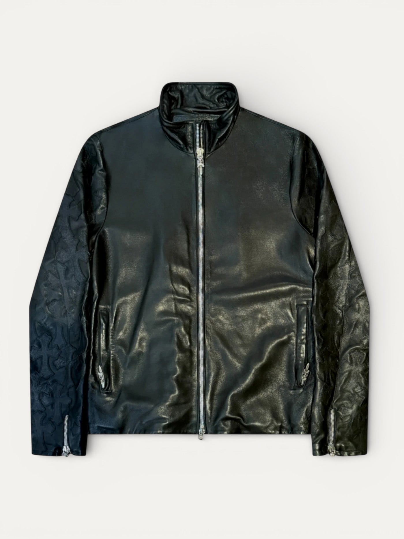 Chrome Hearts Black Cross Patch Leather Jacket