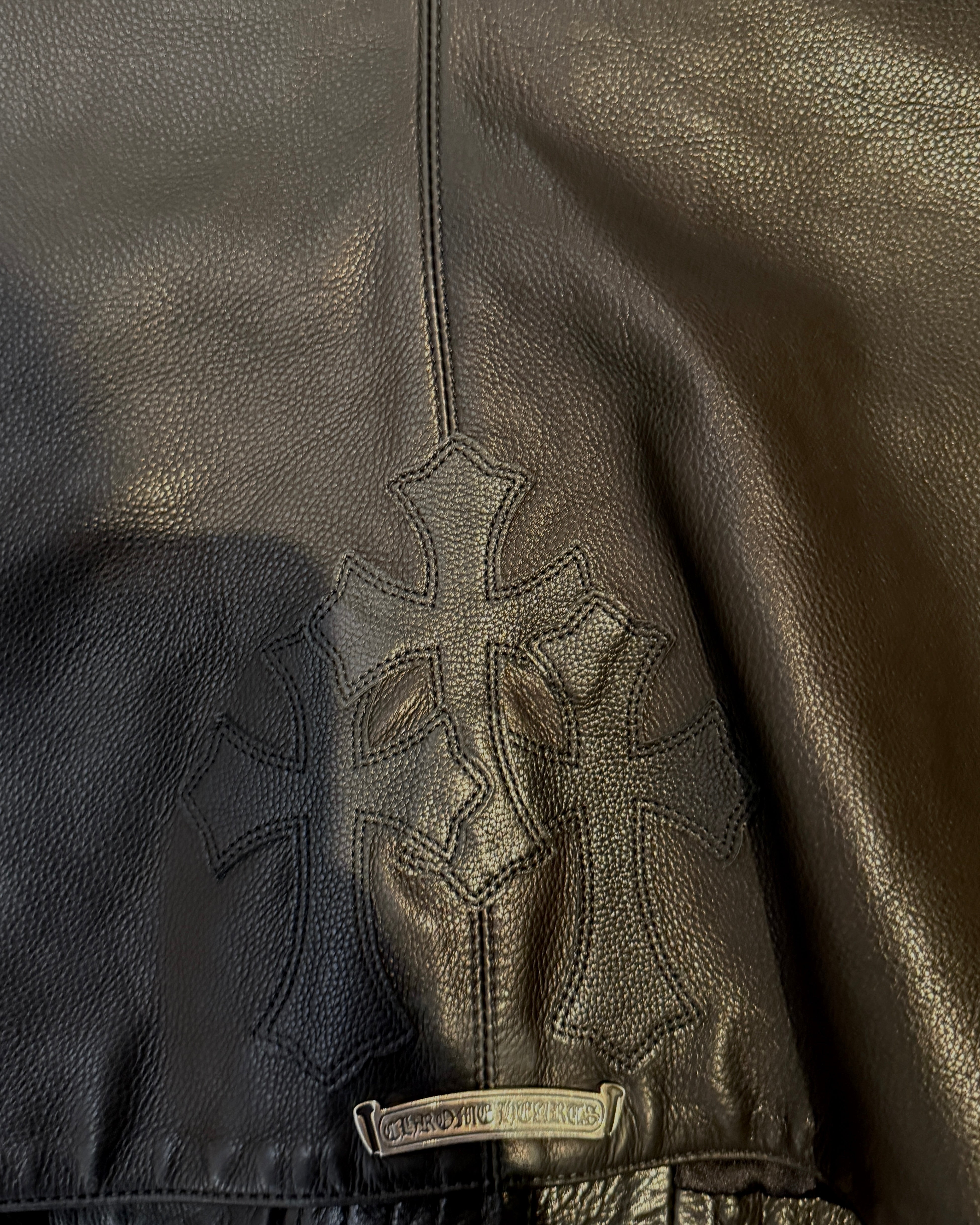 Chrome Hearts Black Cross Patch Leather Jacket