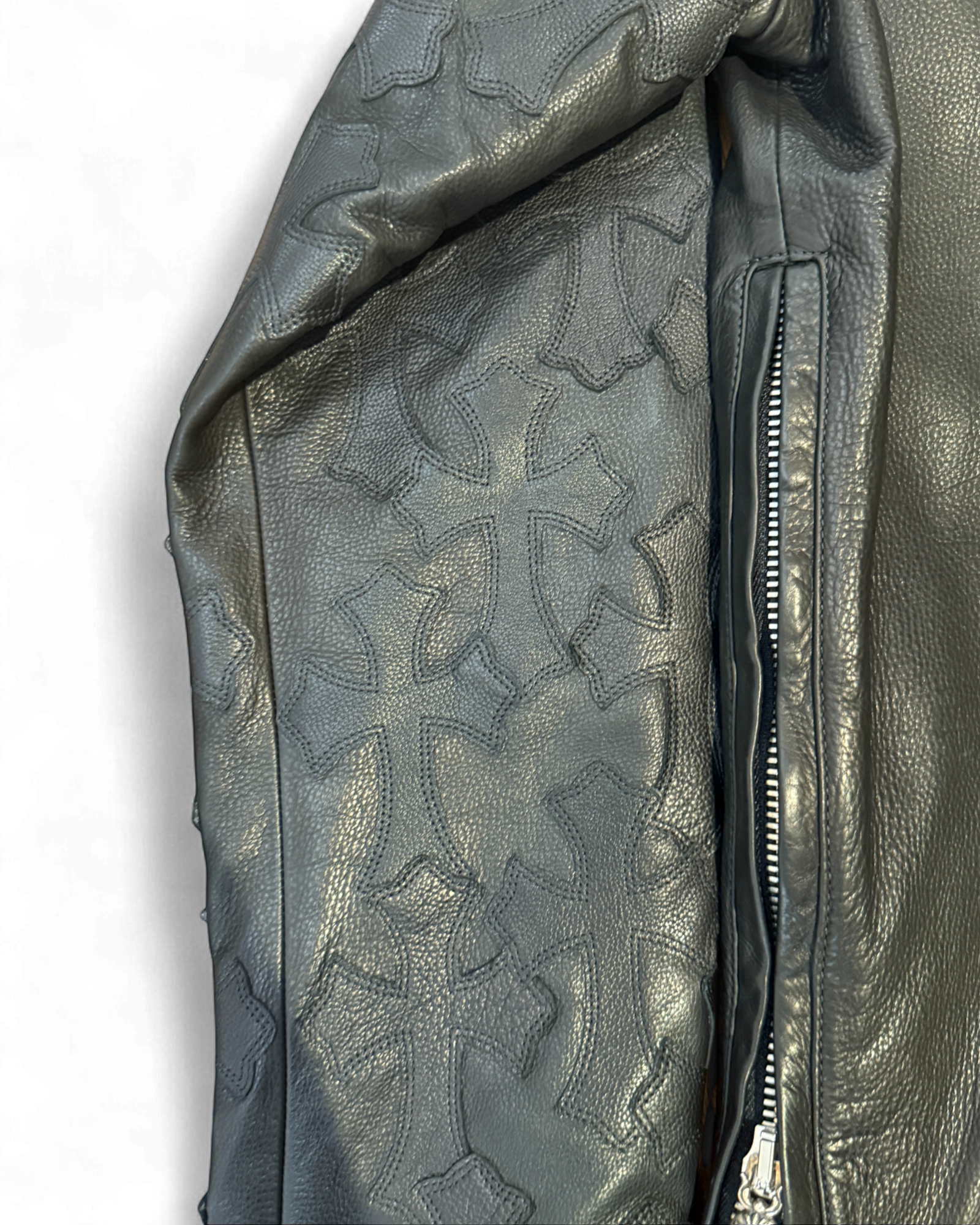 Chrome Hearts Black Cross Patch Leather Jacket