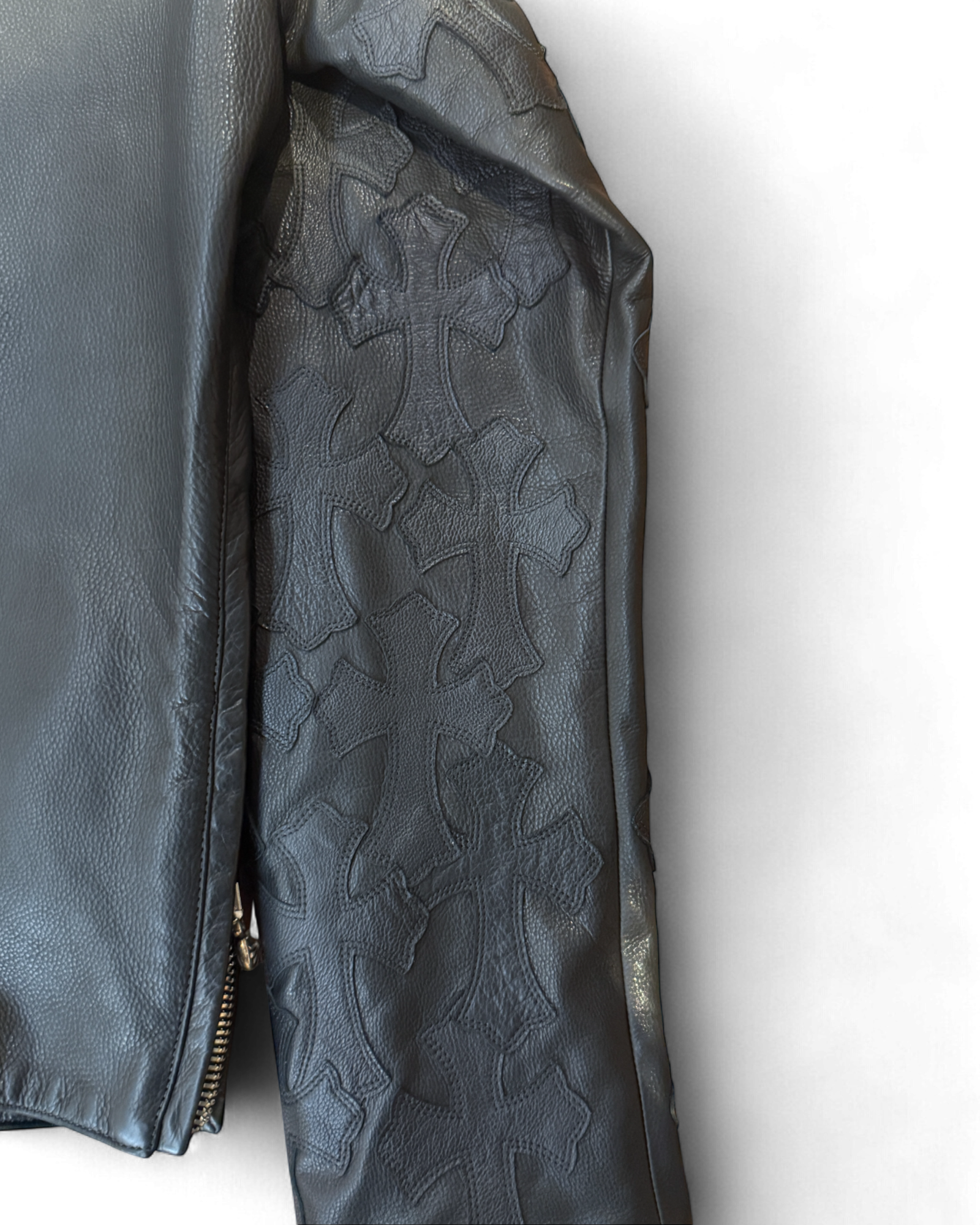 Chrome Hearts Black Cross Patch Leather Jacket