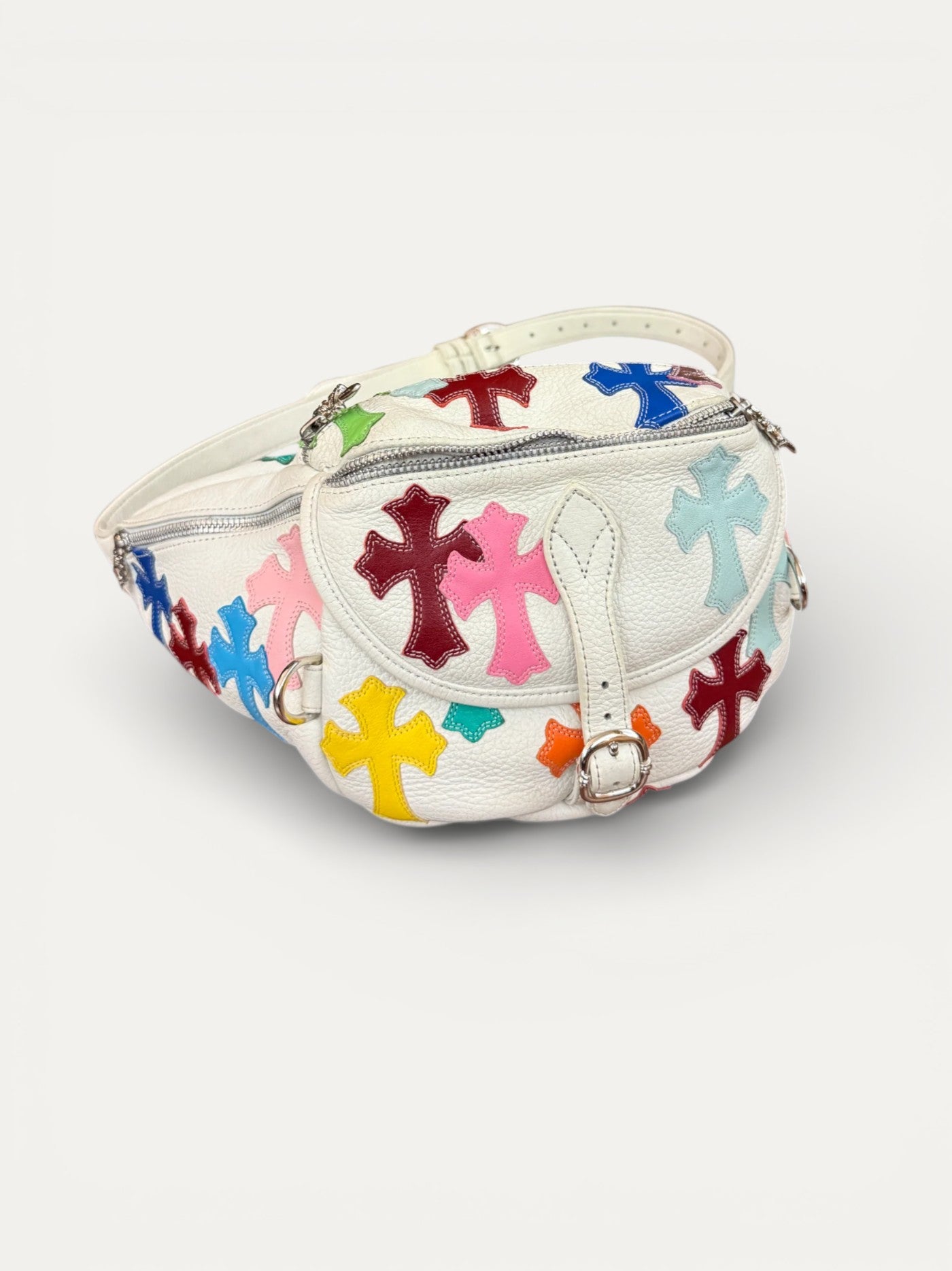 Chrome Hearts Multi Colour Cross Patch White Leather Snat Waist Bag