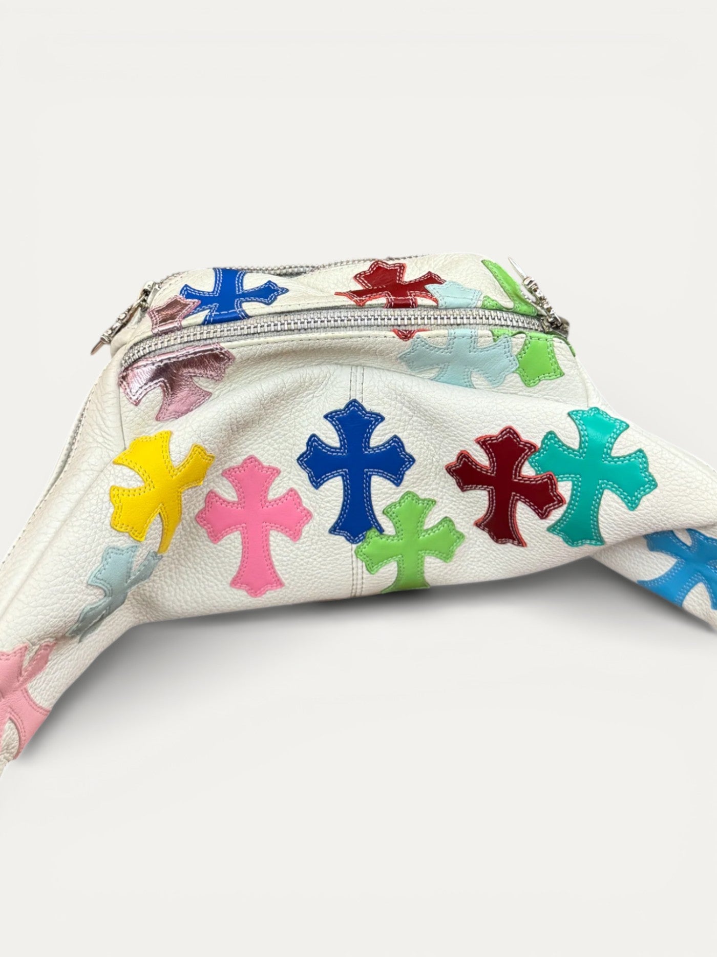 Chrome Hearts Multi Colour Cross Patch White Leather Snat Waist Bag