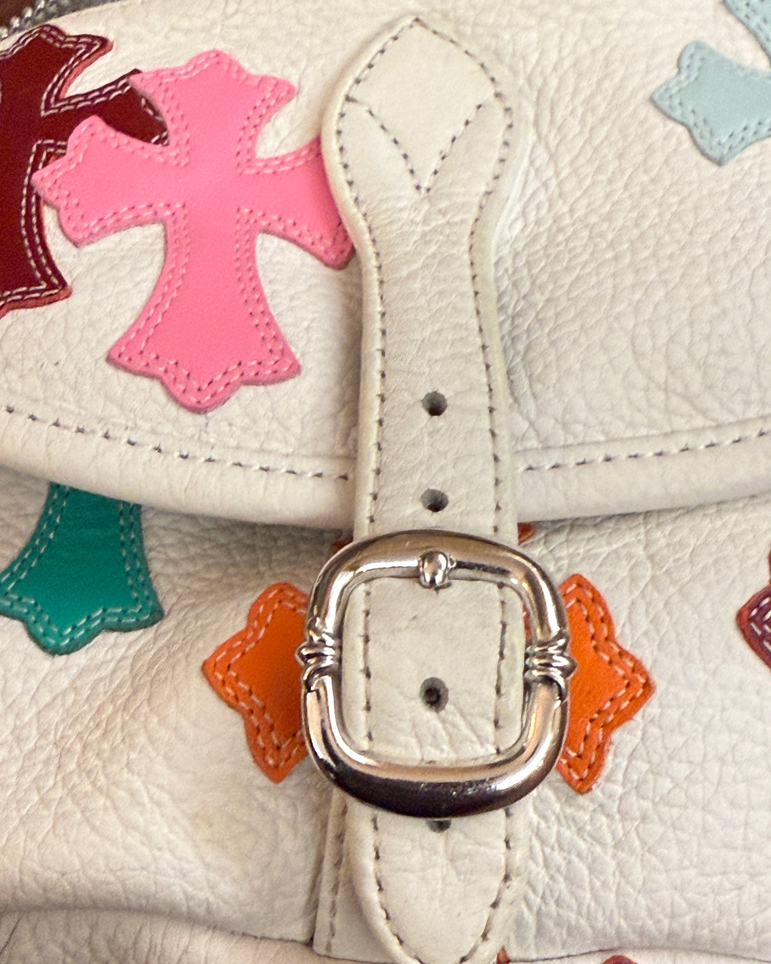 Chrome Hearts Multi Colour Cross Patch White Leather Snat Waist Bag