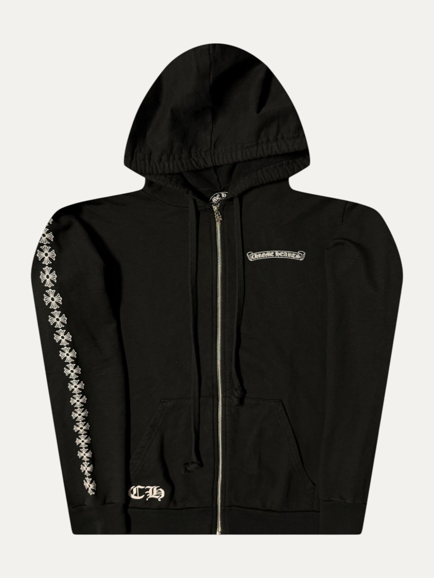 Chrome Hearts Black Scroll Logo Zip-Up Hoodie