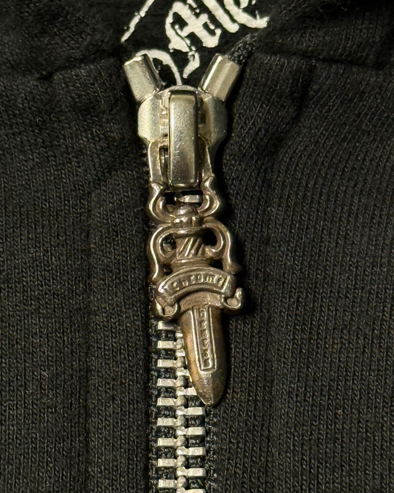 Chrome Hearts Black Scroll Logo Zip-Up Hoodie
