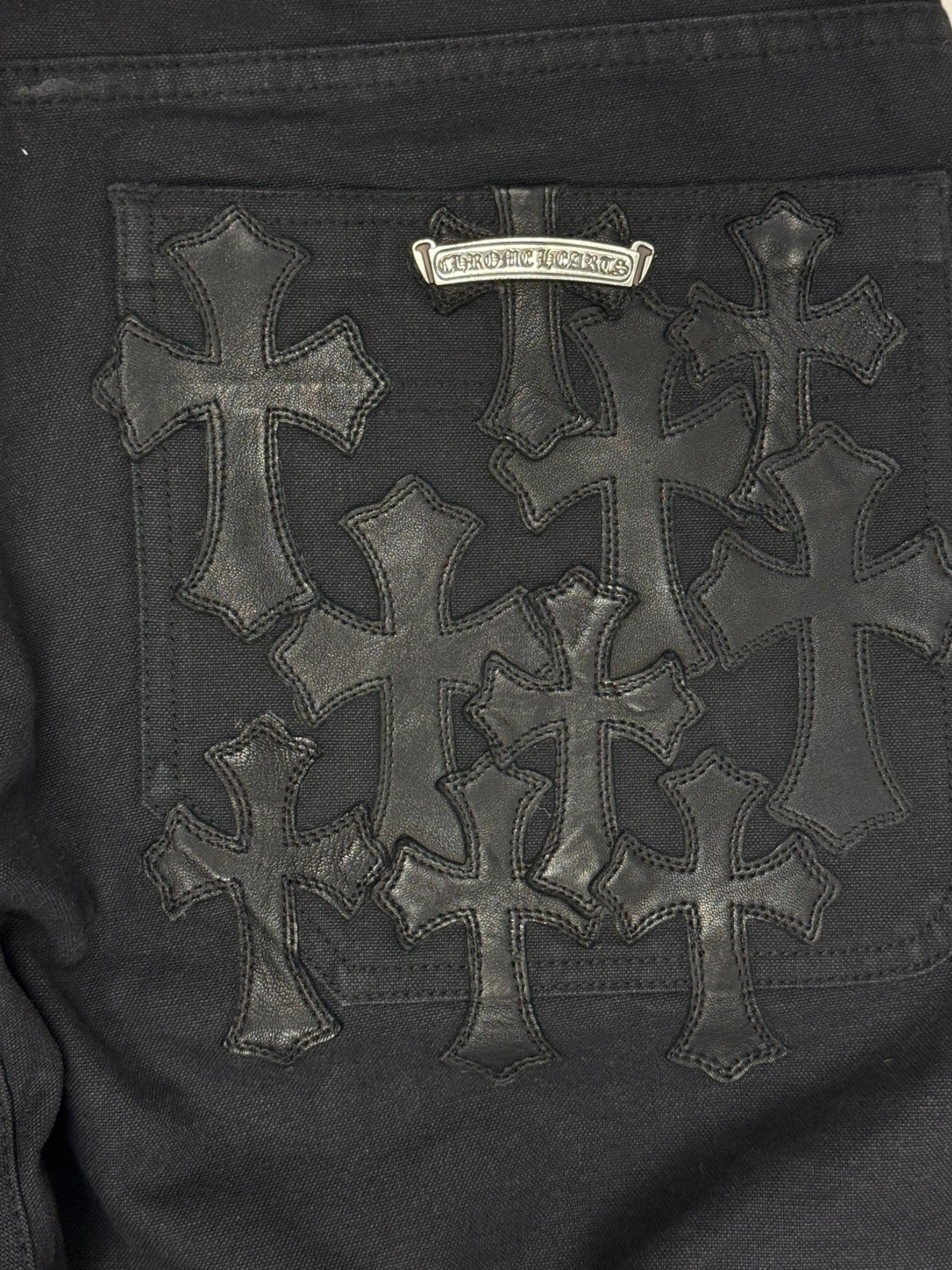 Chrome Hearts Cross Patch Double Knee Black Carpenter Pants