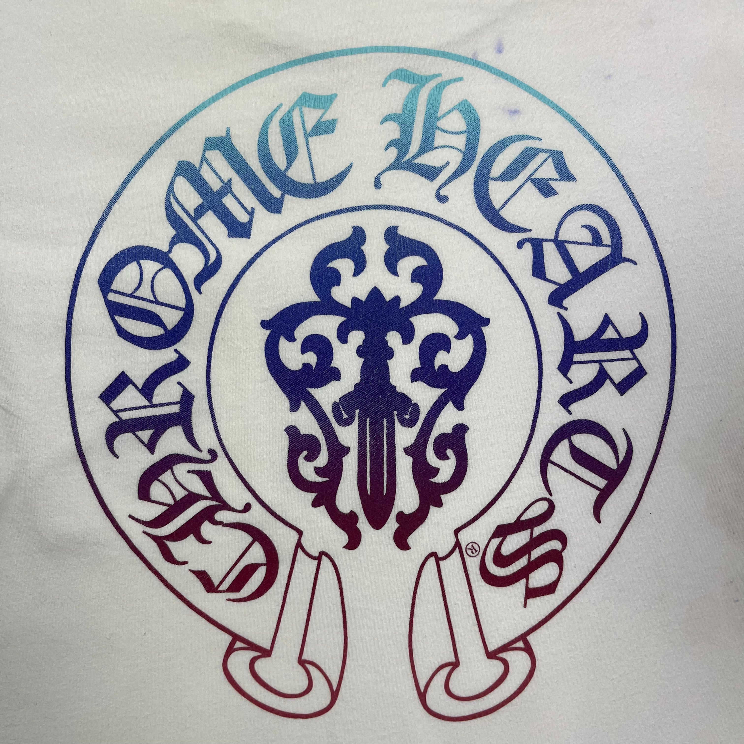 Chrome Hearts White Gradient Dagger Horseshoe Logo Tee