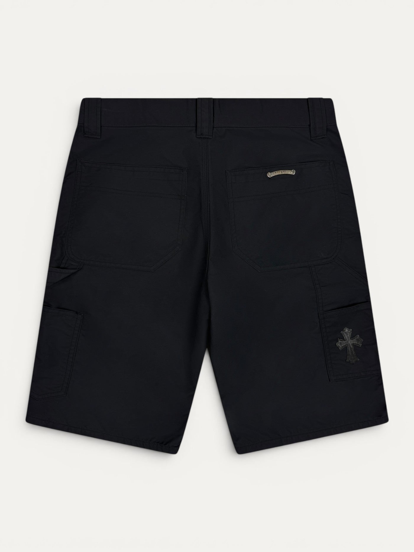 Chrome Hearts Navy Nylon Black Leather Cross Patch Cargo Shorts