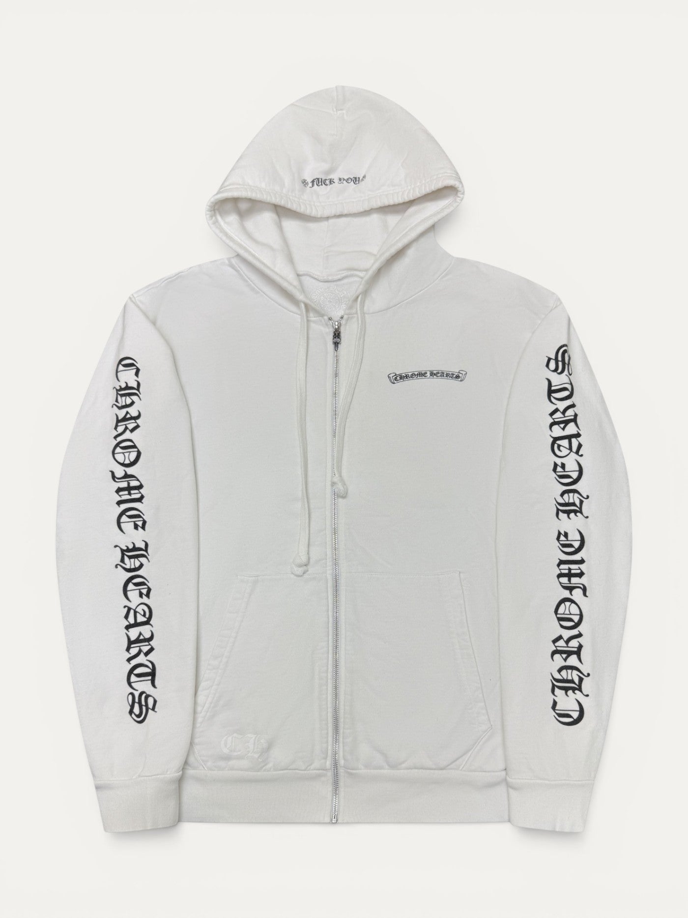 Chrome Hearts White Scroll Logo 'Fuck You' Zip Up Hoodie