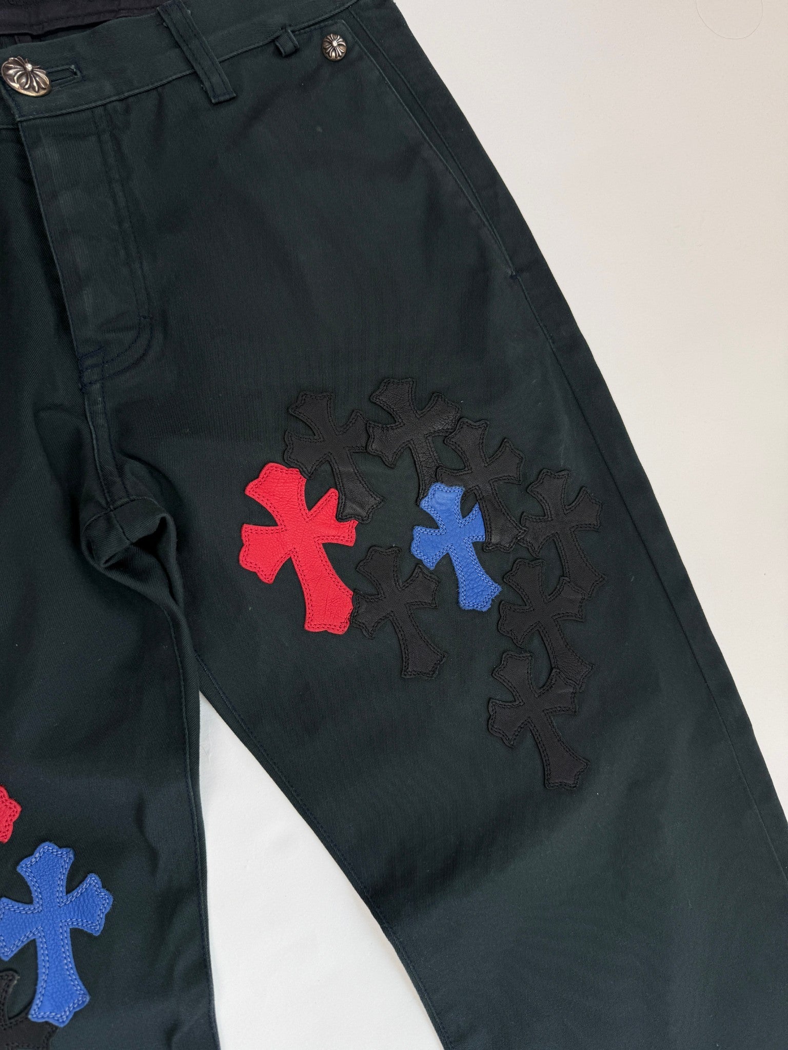 Chrome Hearts Multi Colour Red Blue Cross Patch Chino Pants
