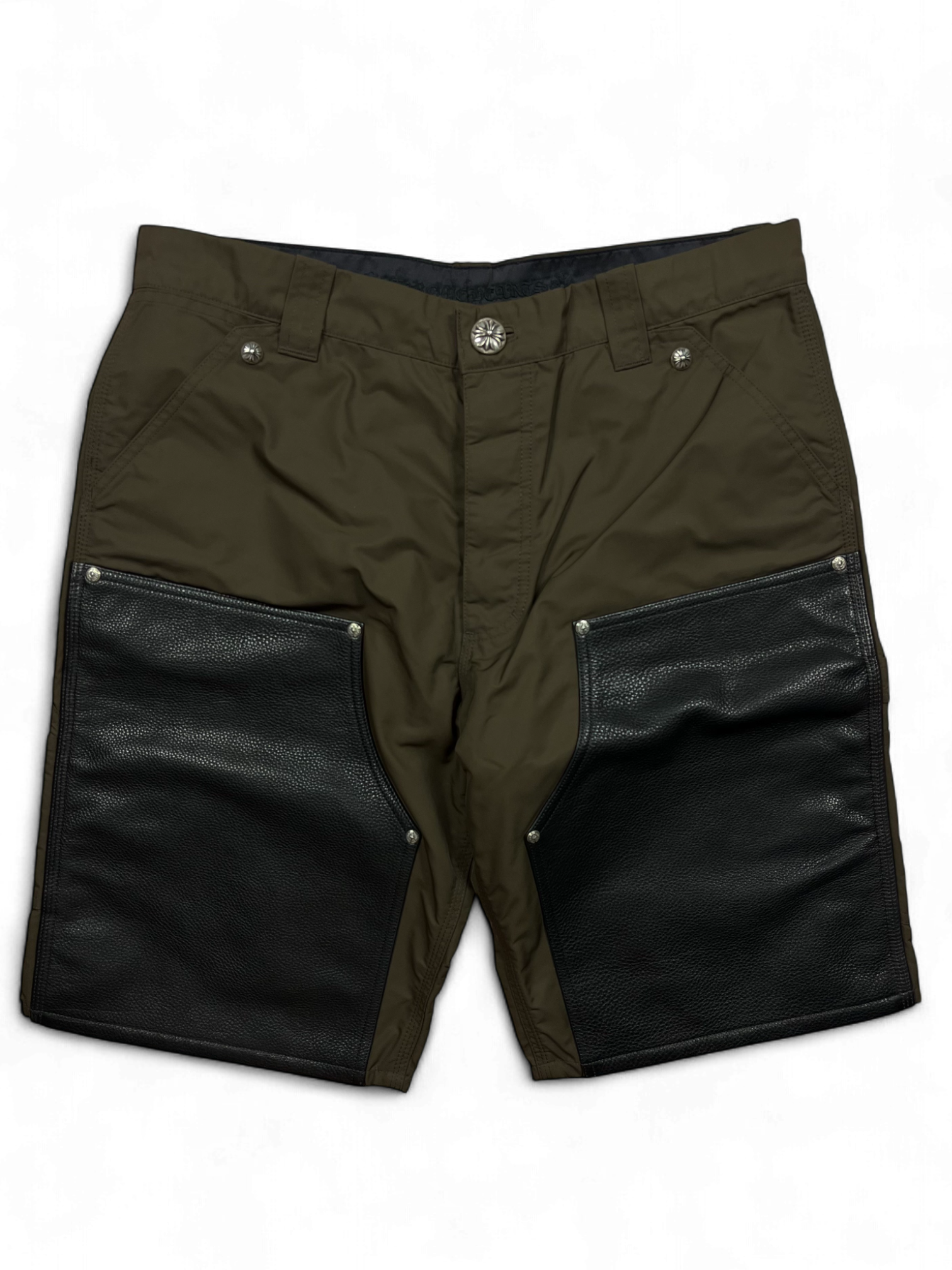 Chrome Hearts Brown Pink Cross Patch Leather Cargo Shorts