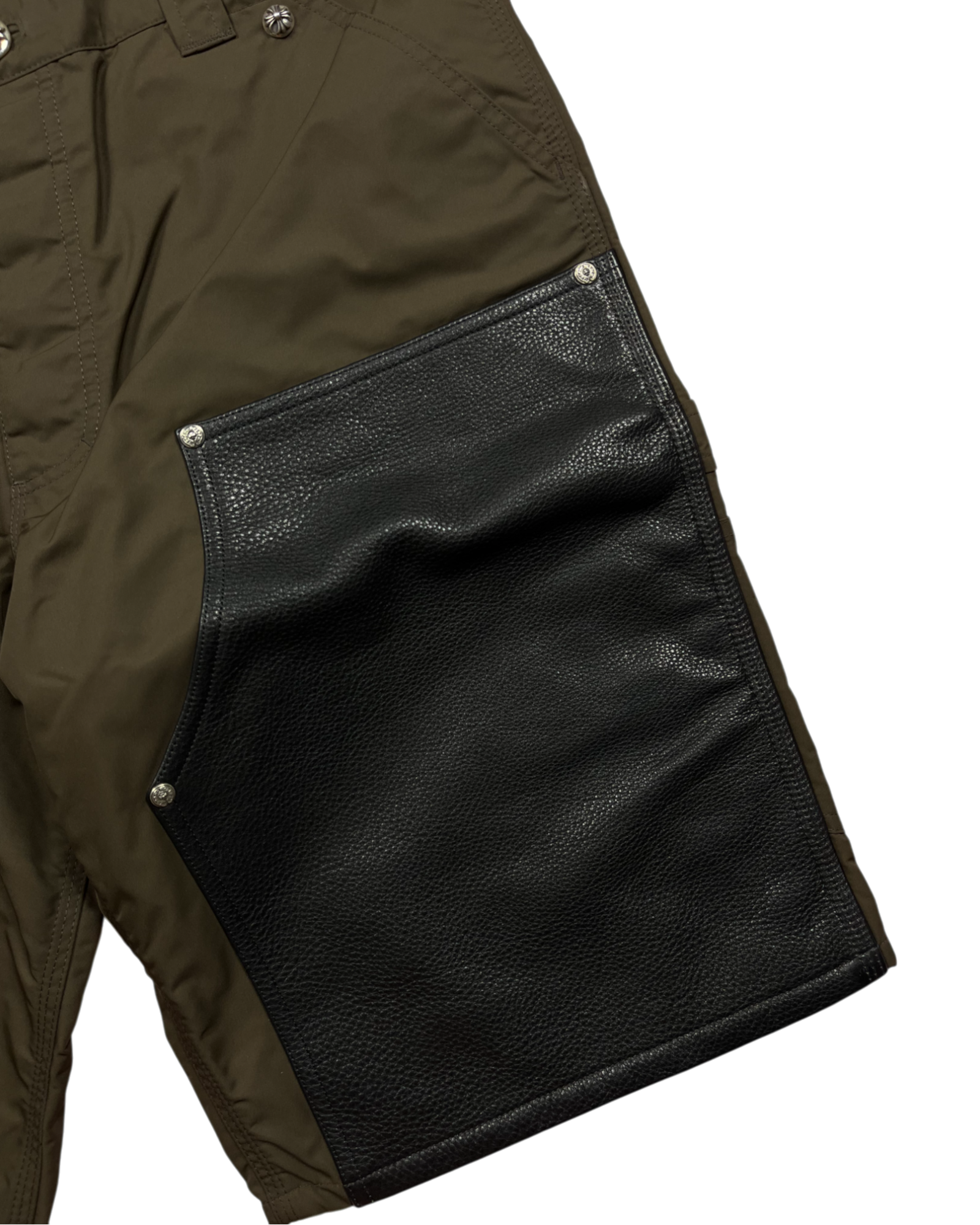 Chrome Hearts Brown Pink Cross Patch Leather Cargo Shorts