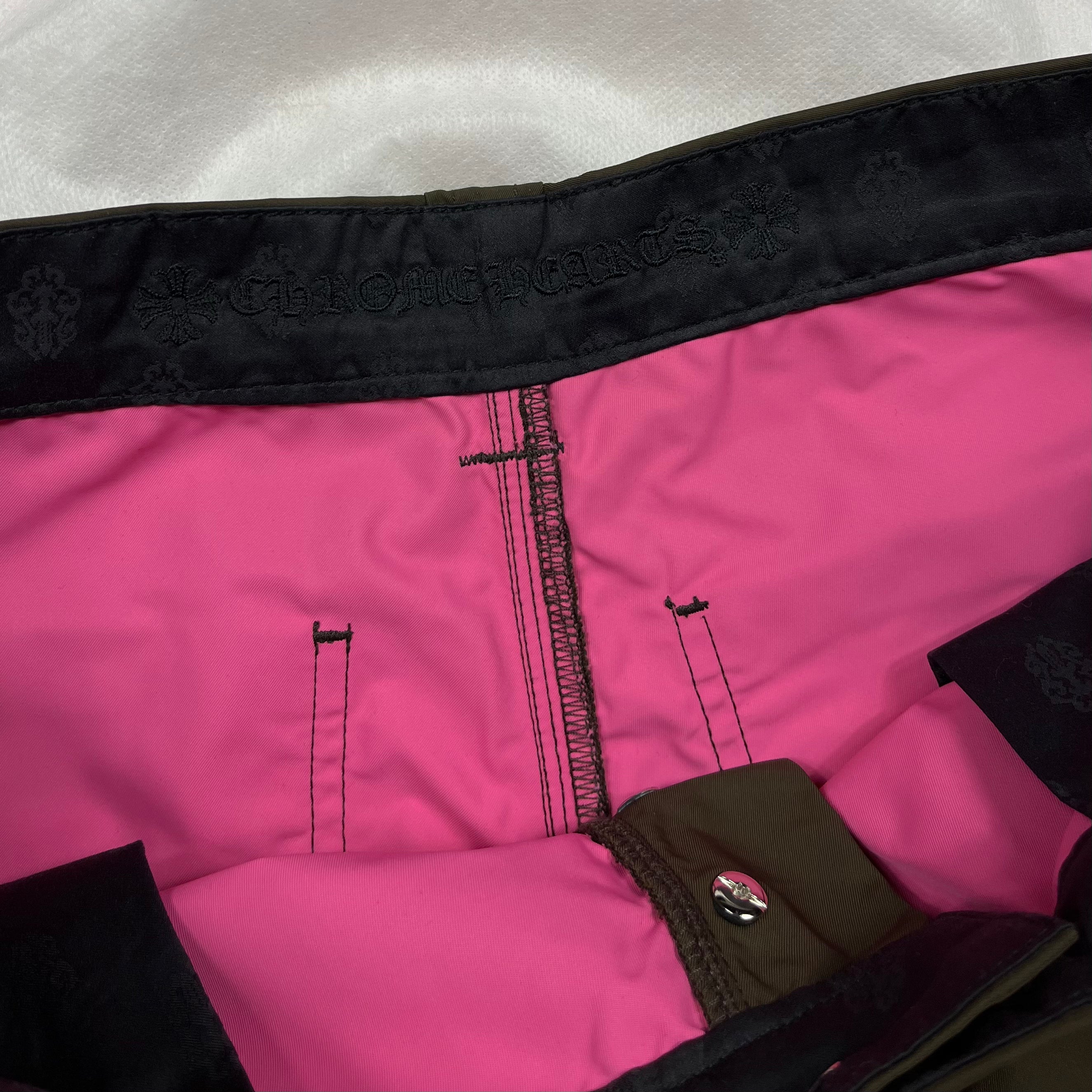 Chrome Hearts Brown Pink Cross Patch Leather Cargo Shorts