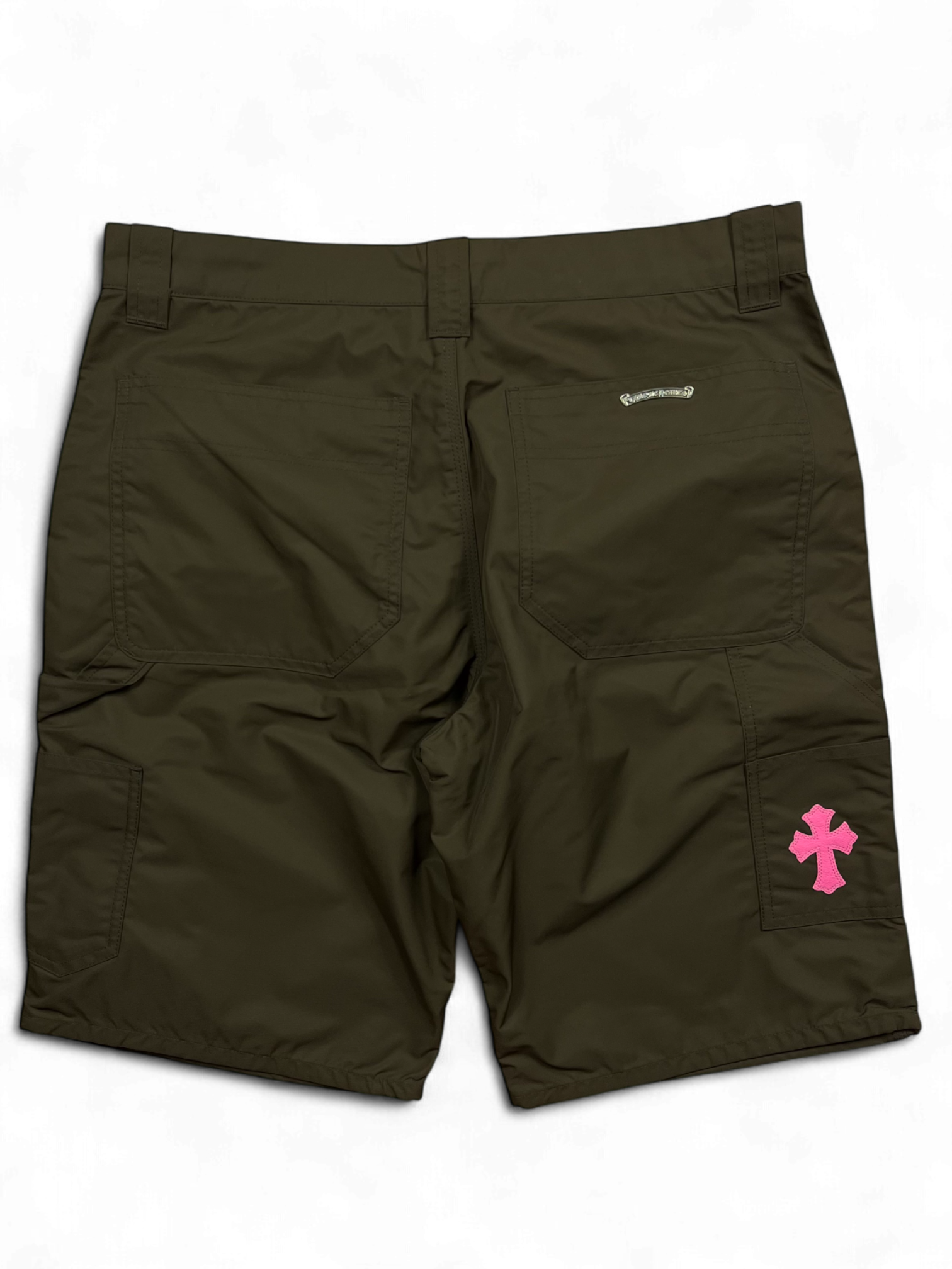 Chrome Hearts Brown Pink Cross Patch Leather Cargo Shorts