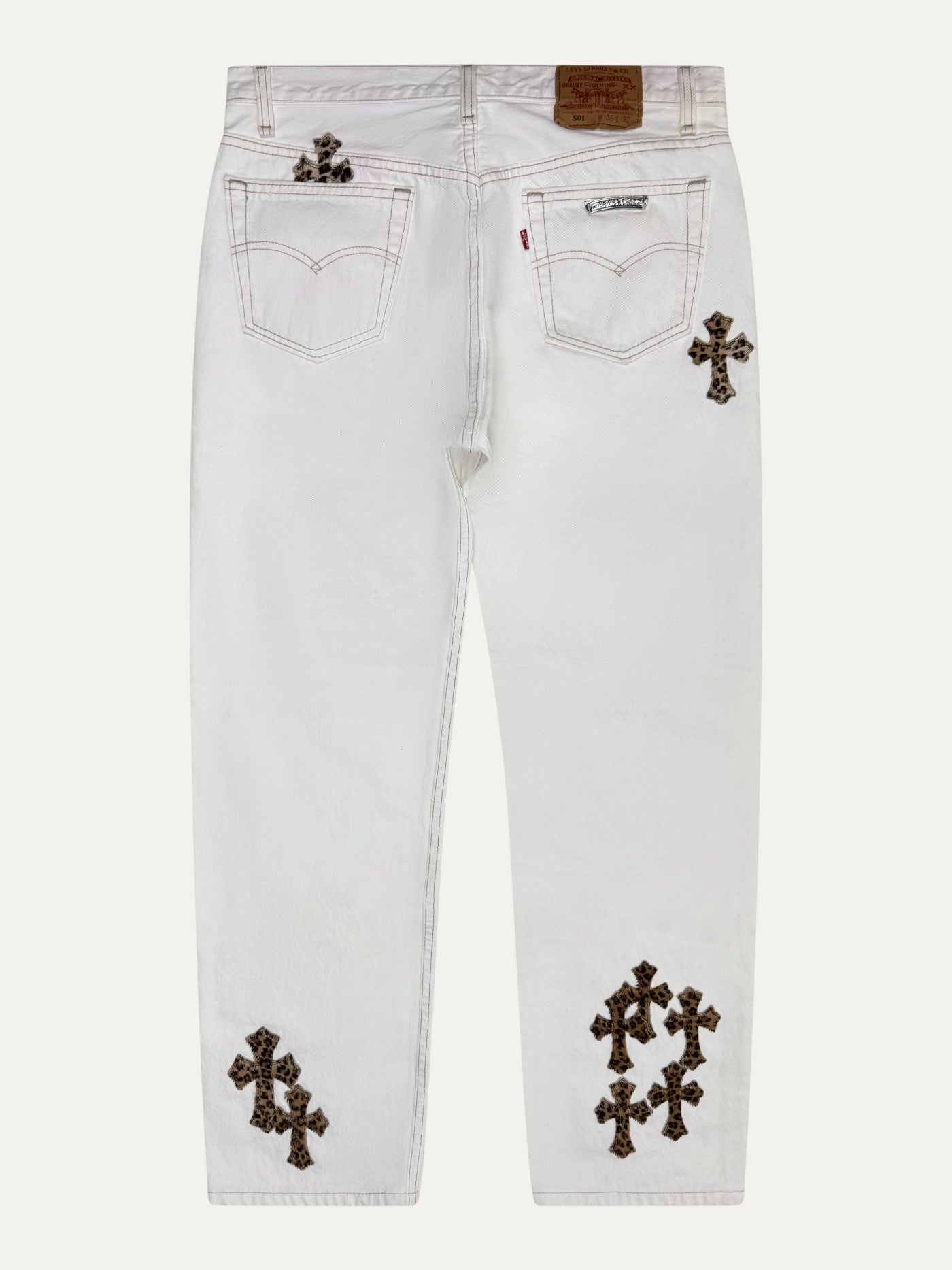 Chrome Hearts White Leopard Cross Patch Black Levi’s Denim Jeans
