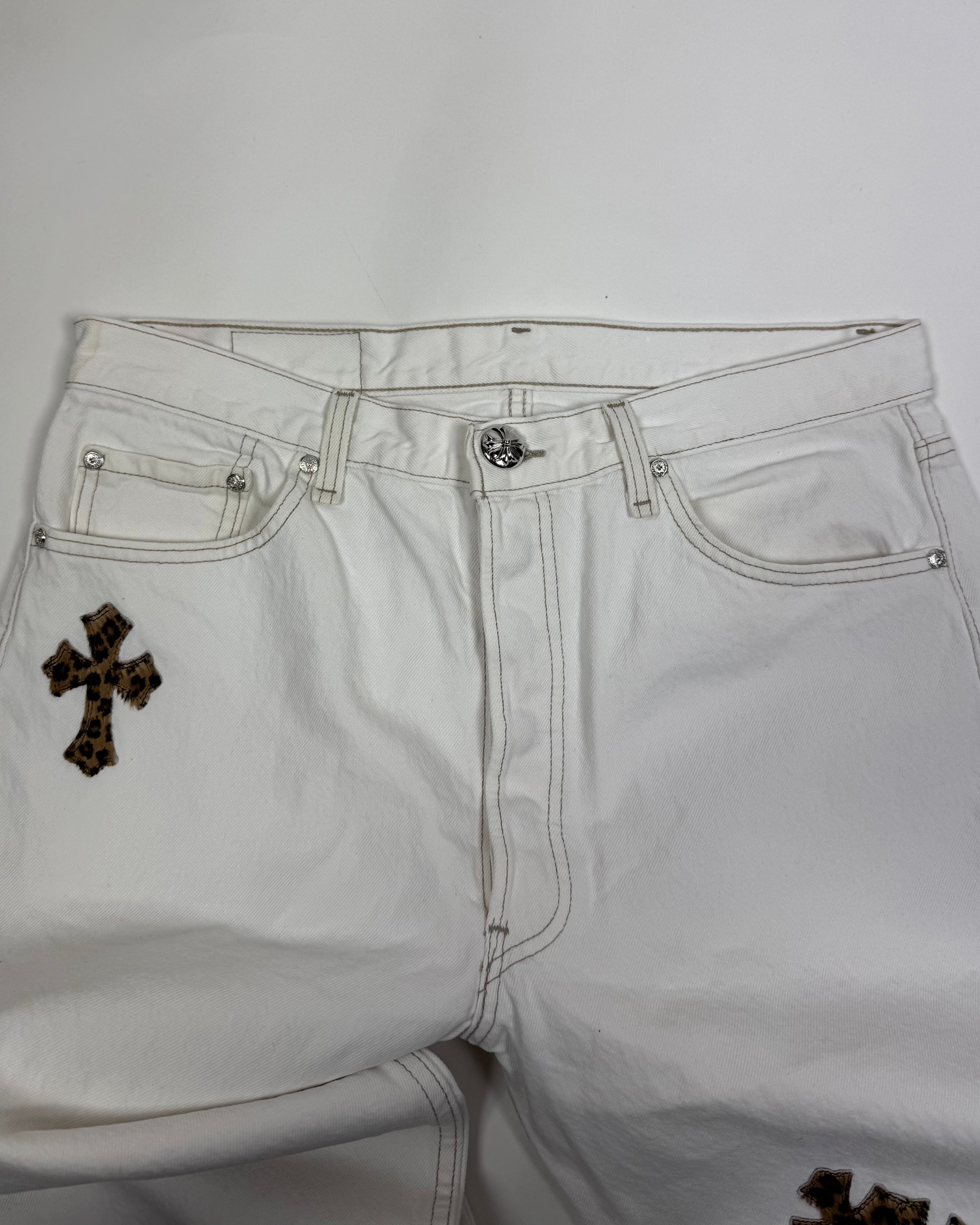 Chrome Hearts White Leopard Cross Patch Black Levi’s Denim Jeans