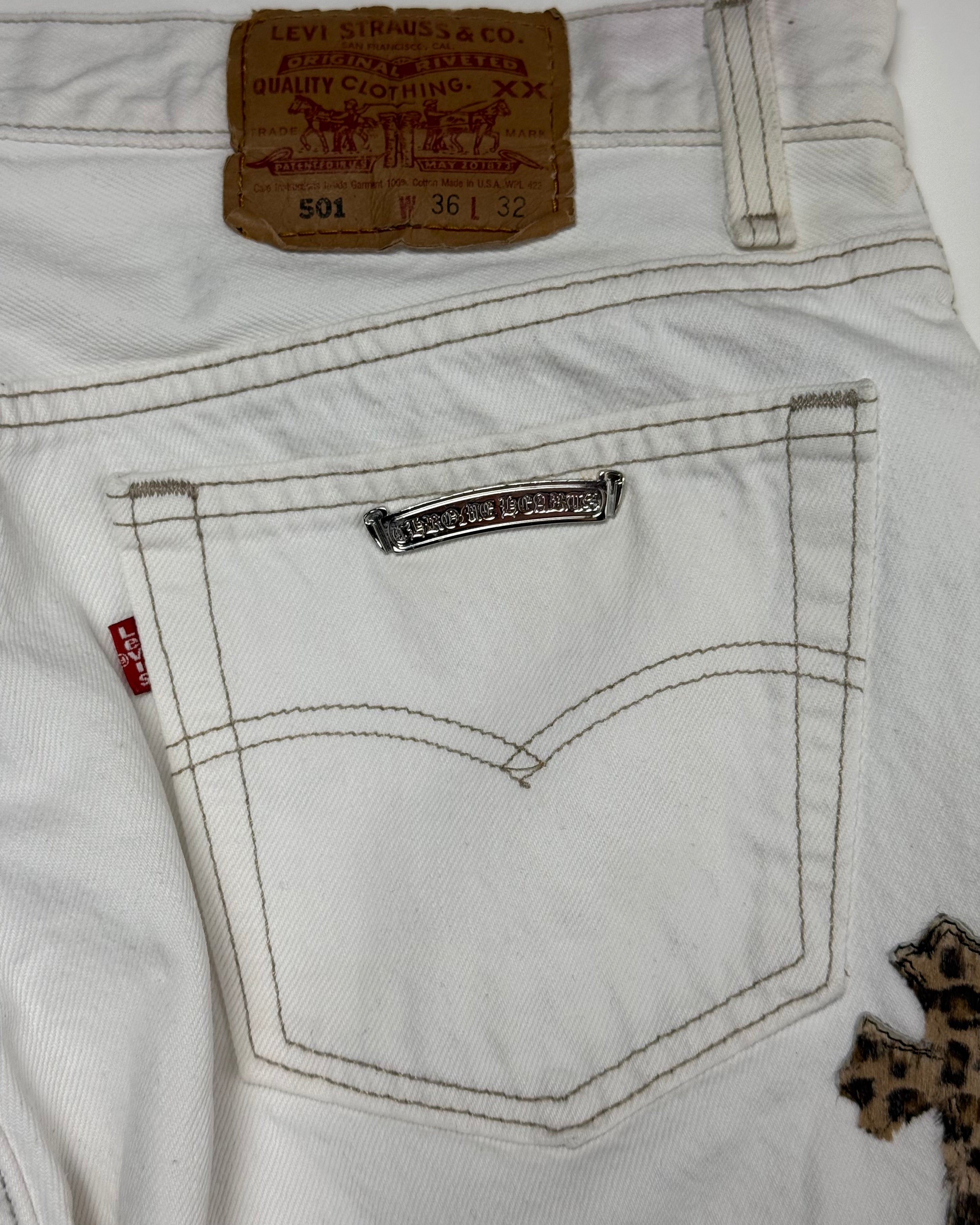 Chrome Hearts White Leopard Cross Patch Black Levi’s Denim Jeans