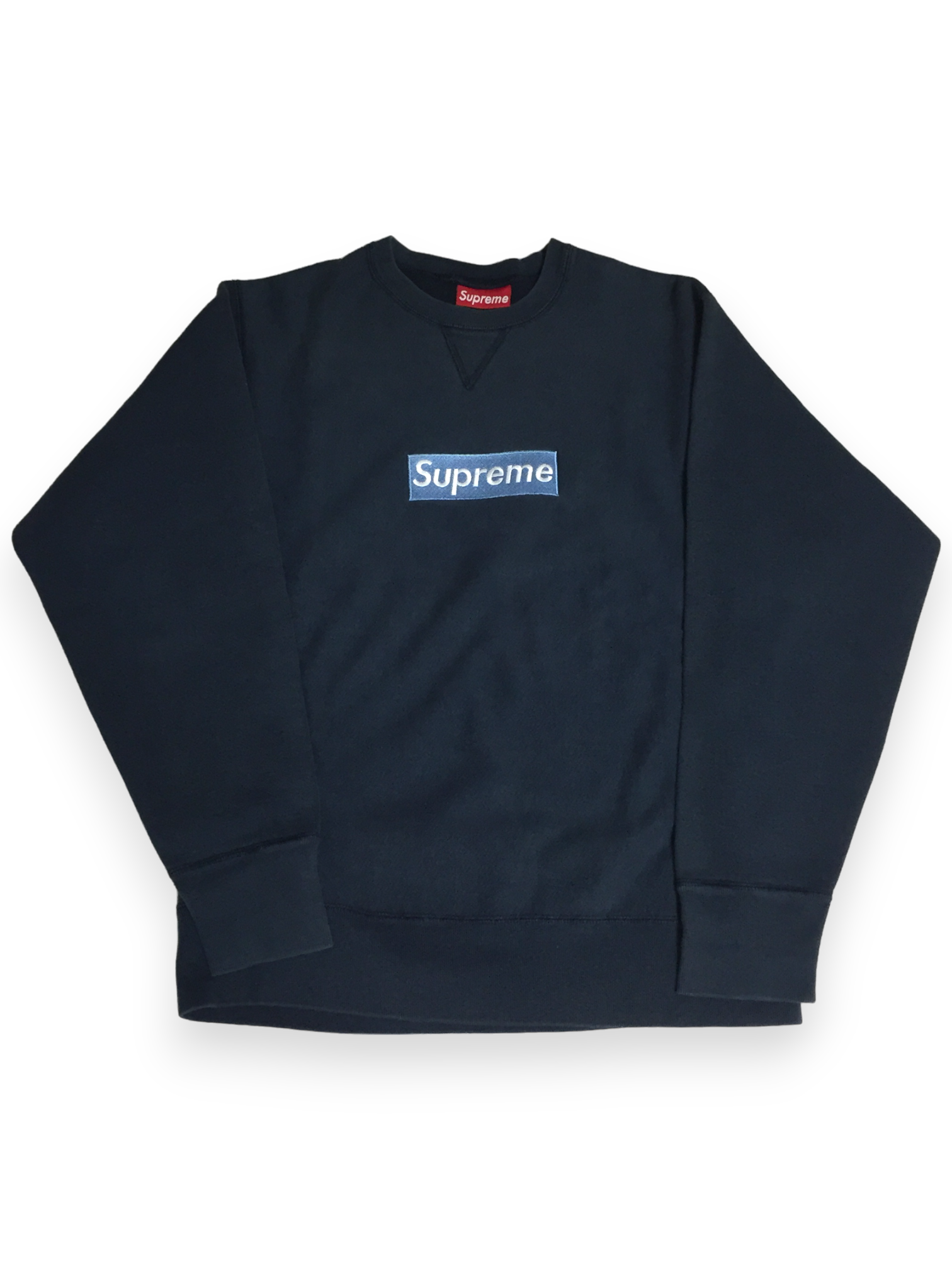 1997 Supreme Ice Blue Navy Box Logo Crewneck