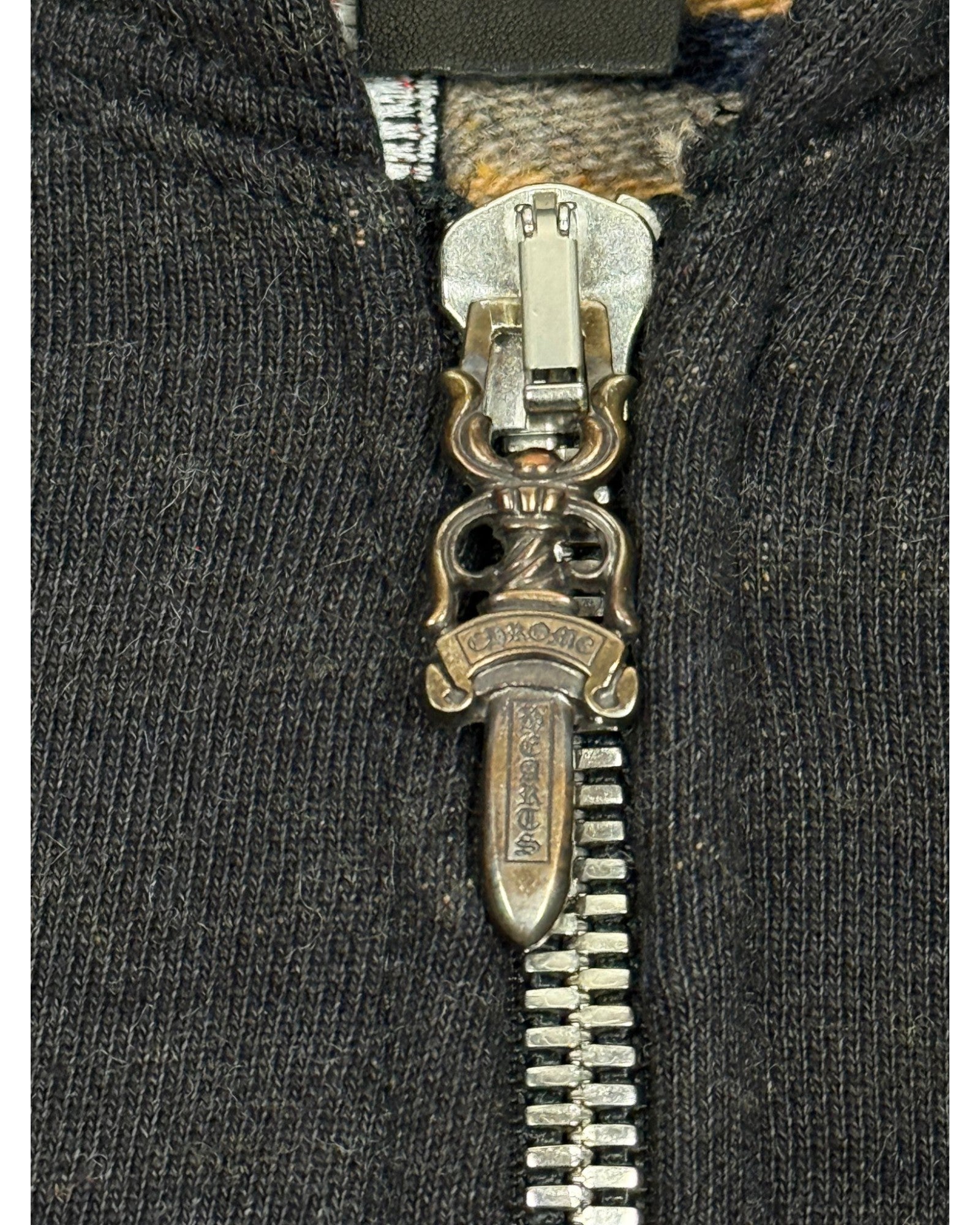 Chrome Hearts Matty Boy Grey Striped Embroidered "Be Aware" Zip-Up Hoodie