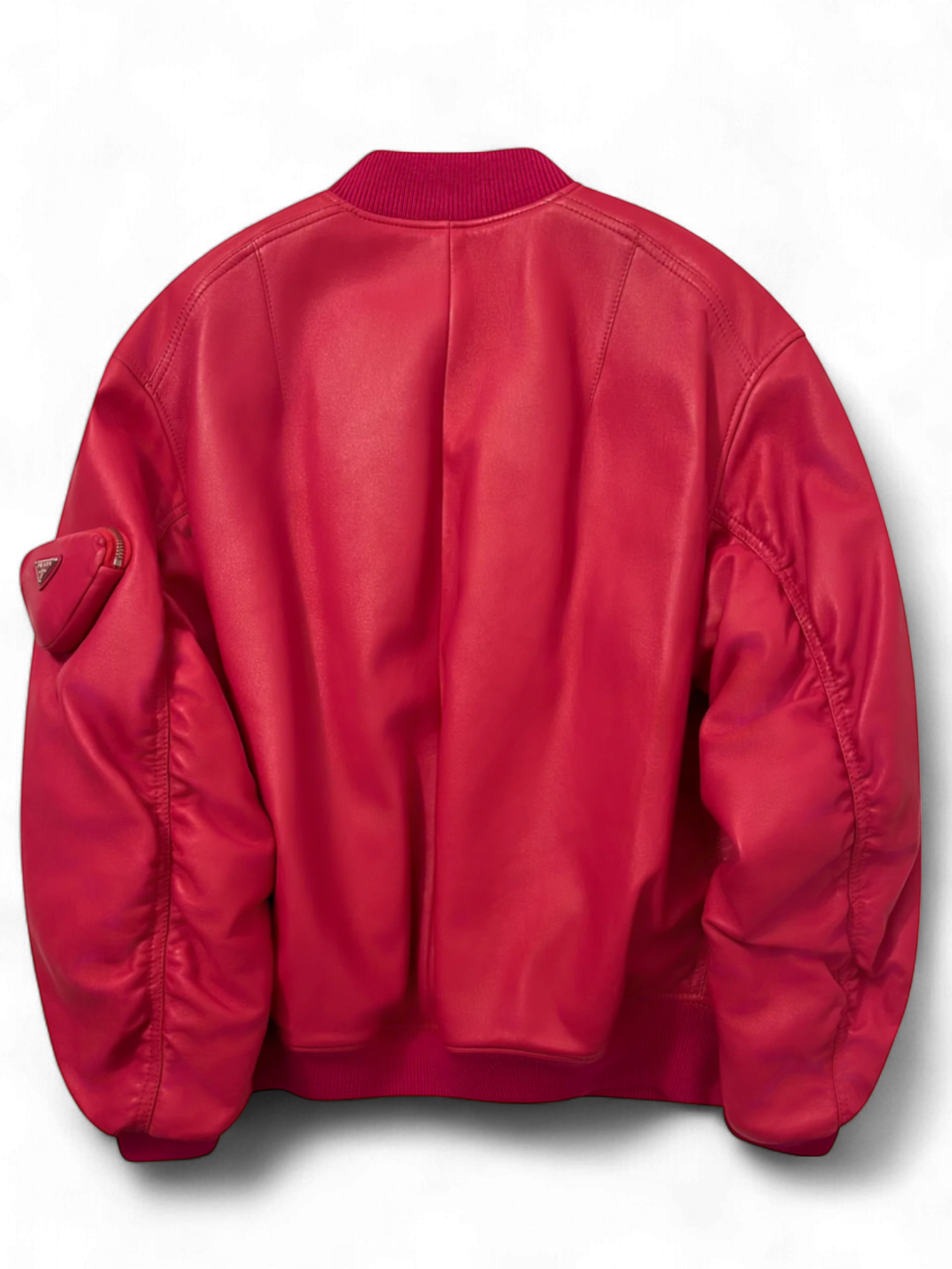 Prada Raf Simons Enameled Metal Triangle Pink Bomber Jacket