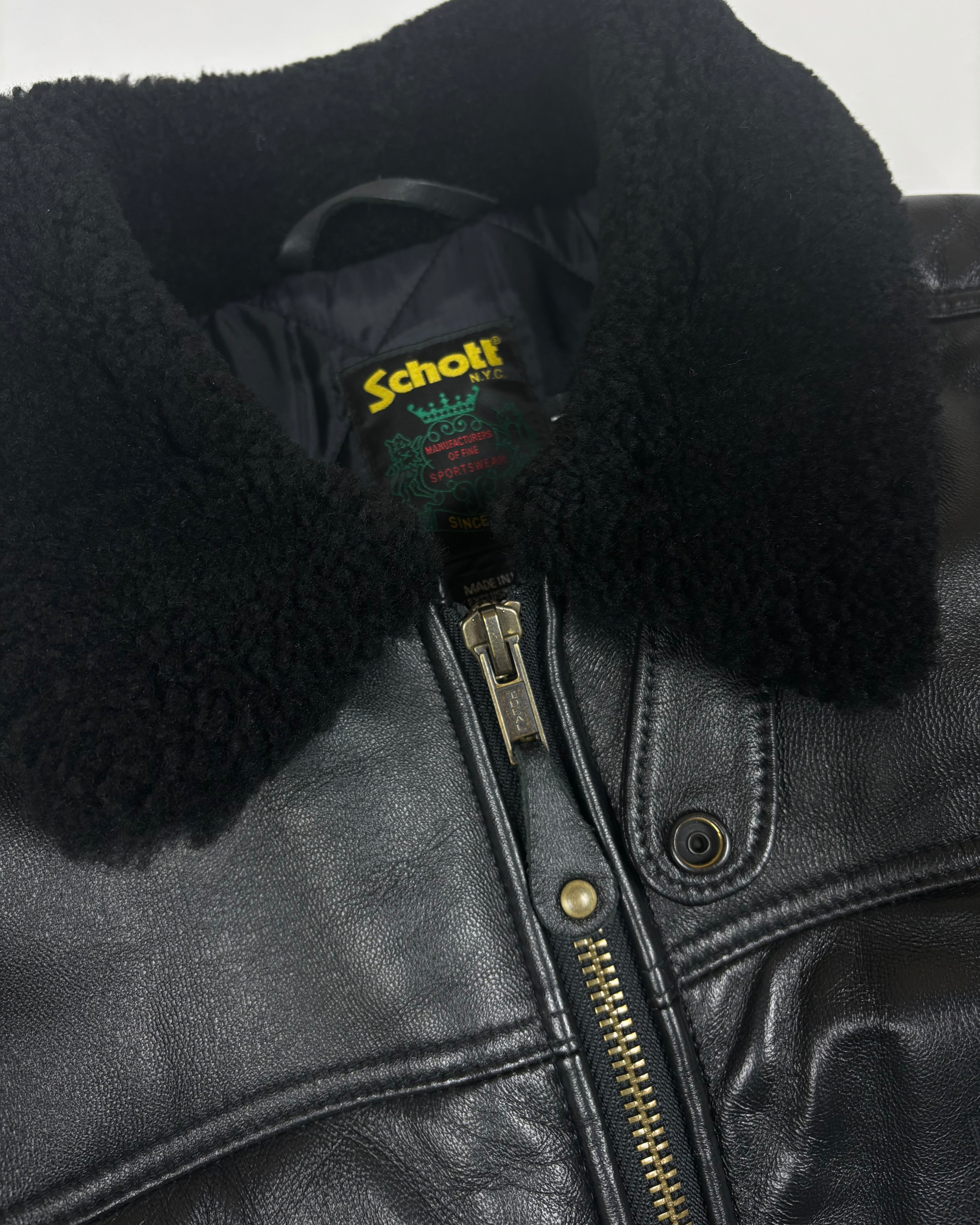 2021 Supreme x Schott Shearling Collar Leather Puffer Jacket