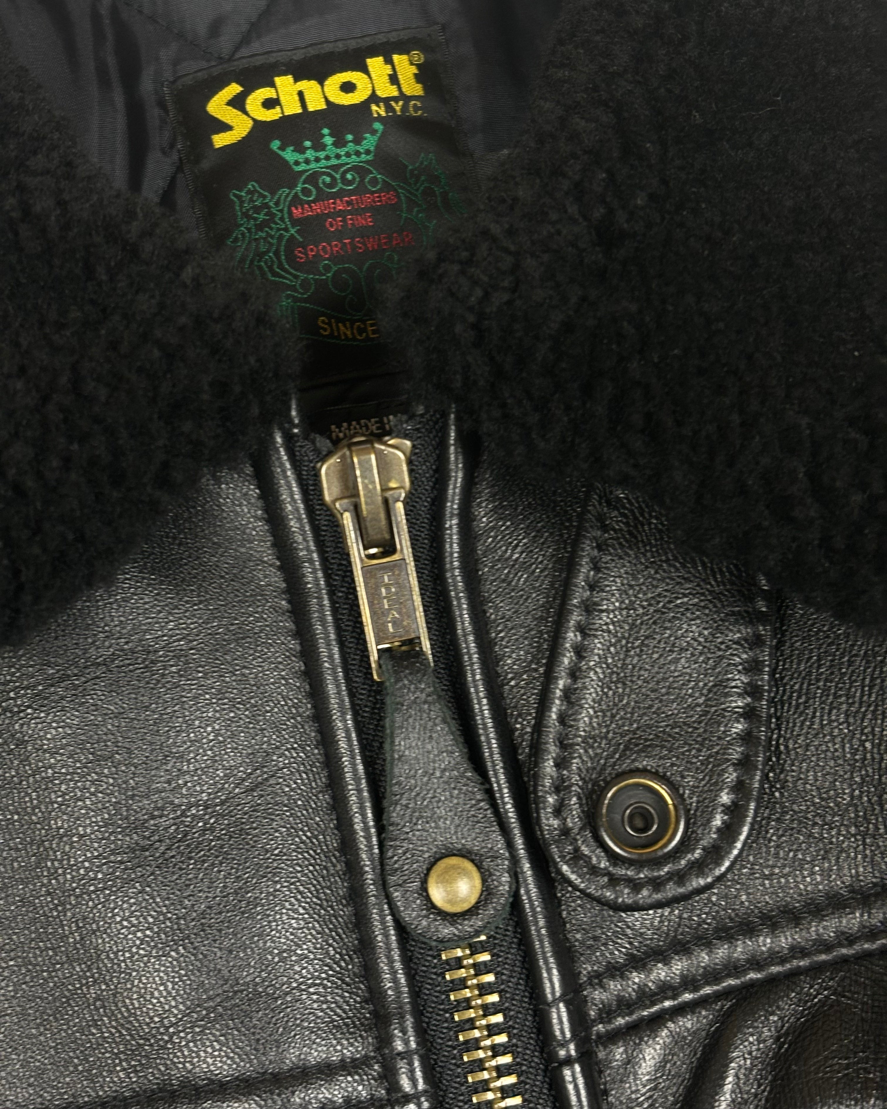 2021 Supreme x Schott Shearling Collar Leather Puffer Jacket