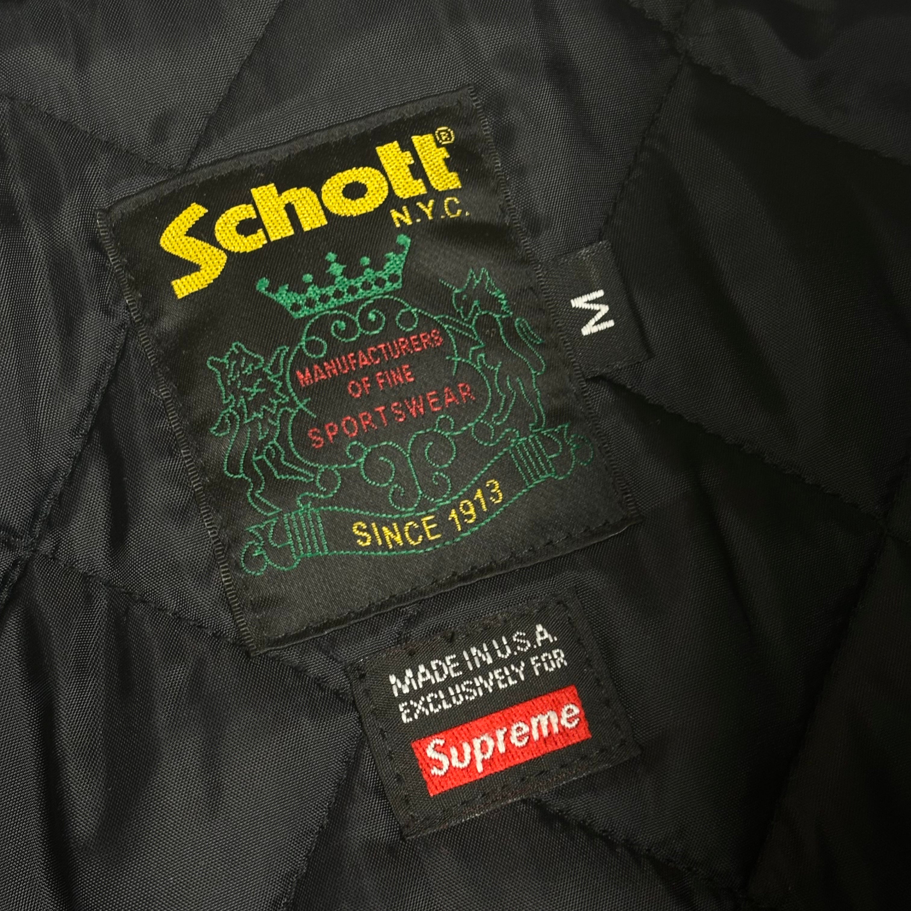2021 Supreme x Schott Shearling Collar Leather Puffer Jacket