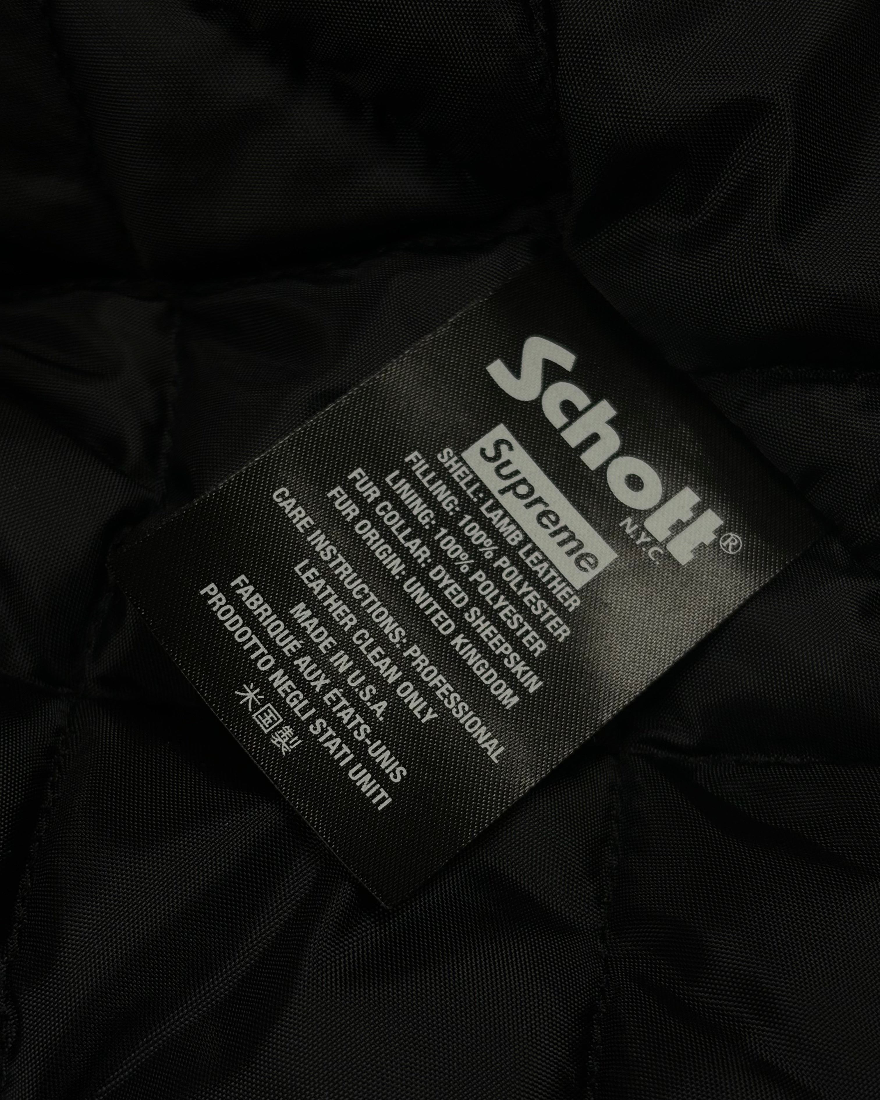2021 Supreme x Schott Shearling Collar Leather Puffer Jacket