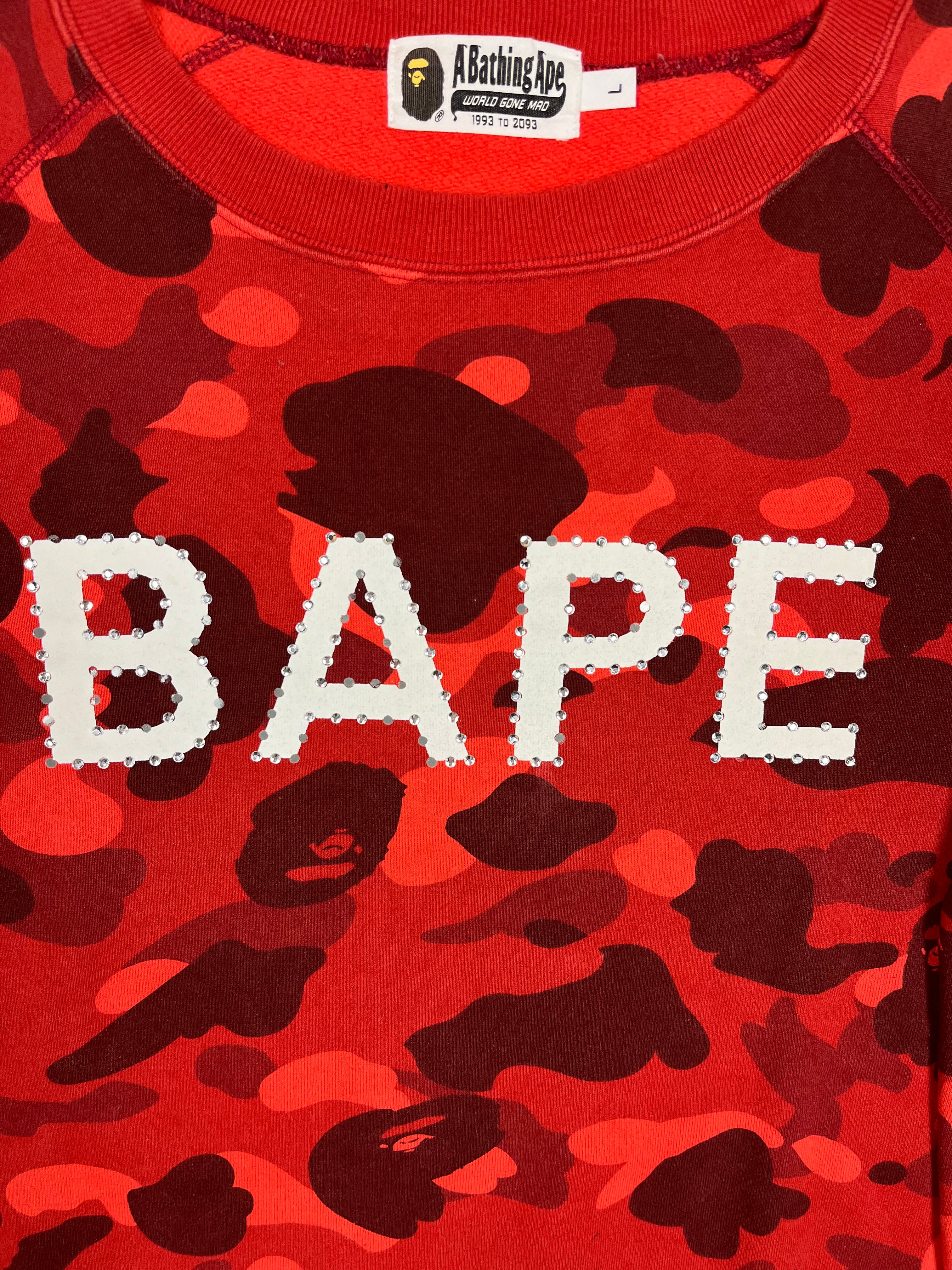 BAPE x Swarovski Red Crazy Camo Crewneck