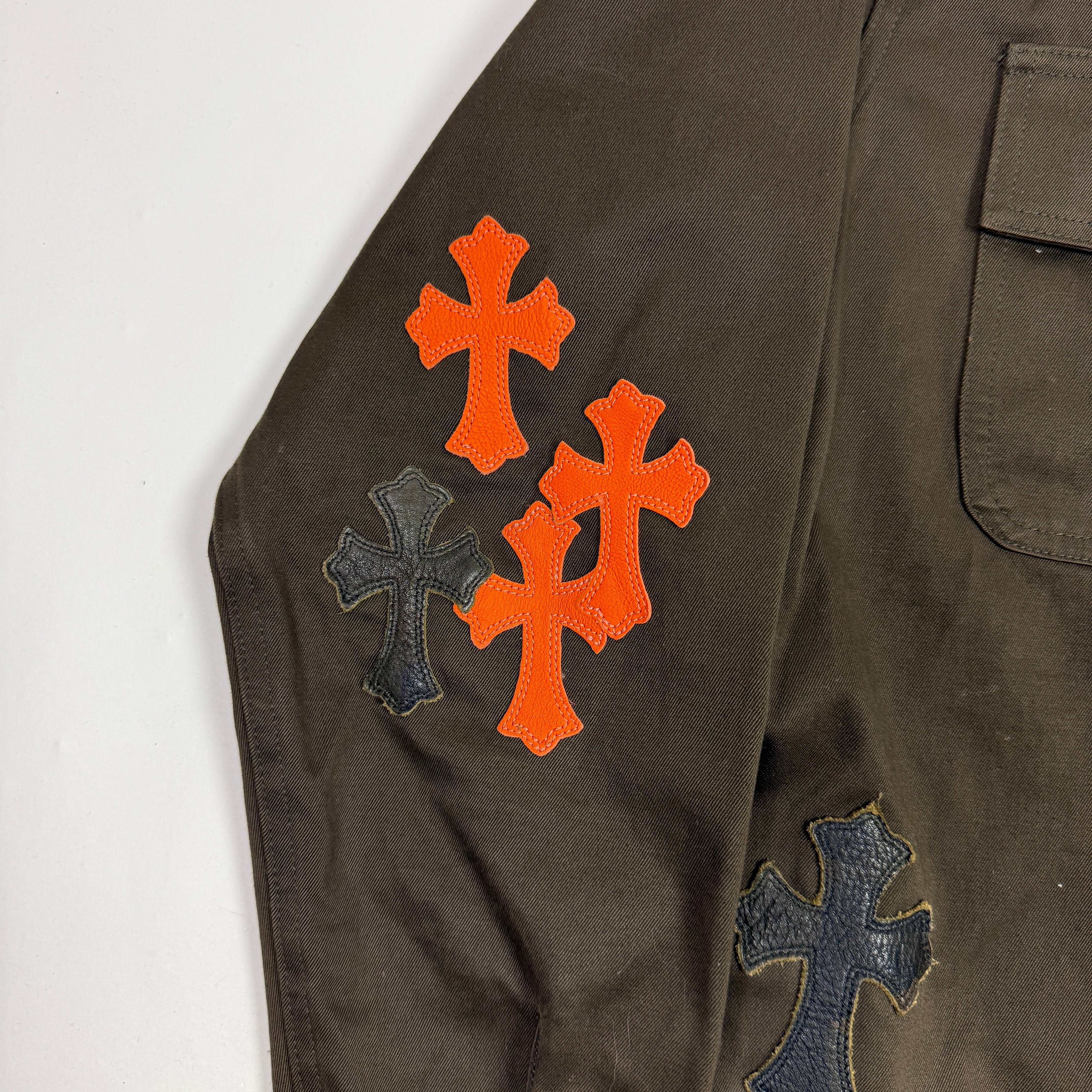 Chrome Hearts Work Dog Orange Leather Cross Patch Shirt Jacket