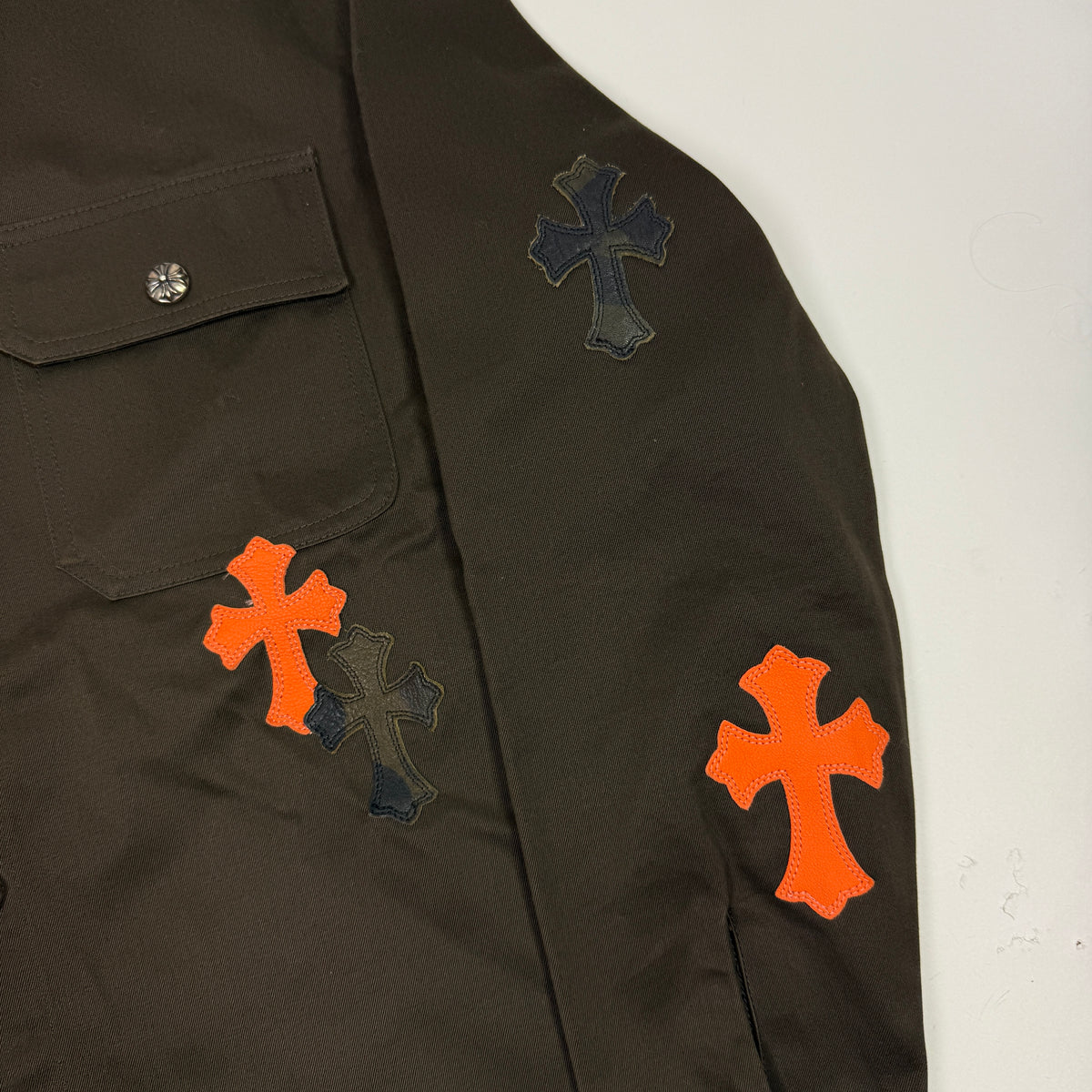 Chrome Hearts Work Dog Orange Leather Cross Patch Shirt Jacket