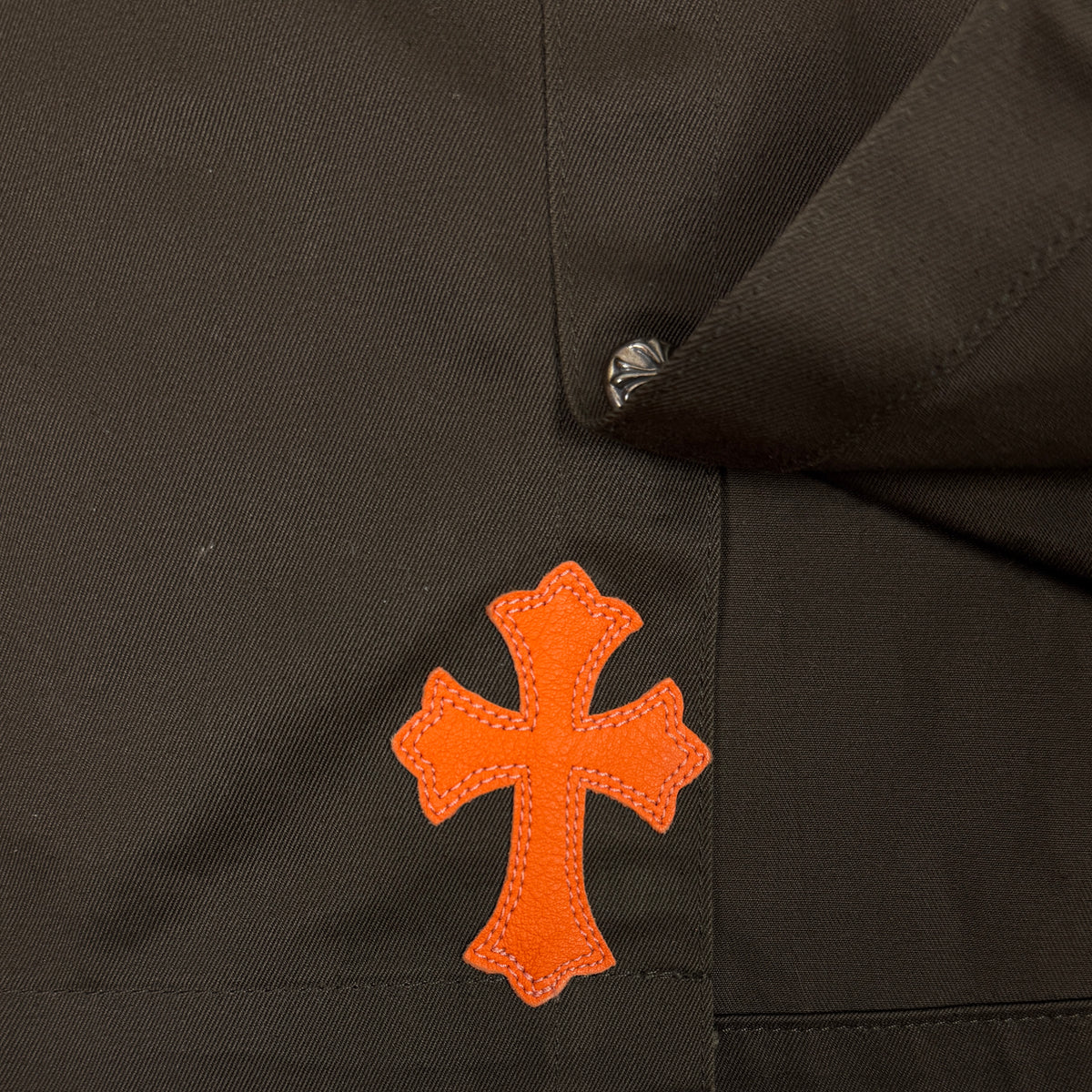 Chrome Hearts Work Dog Orange Leather Cross Patch Shirt Jacket