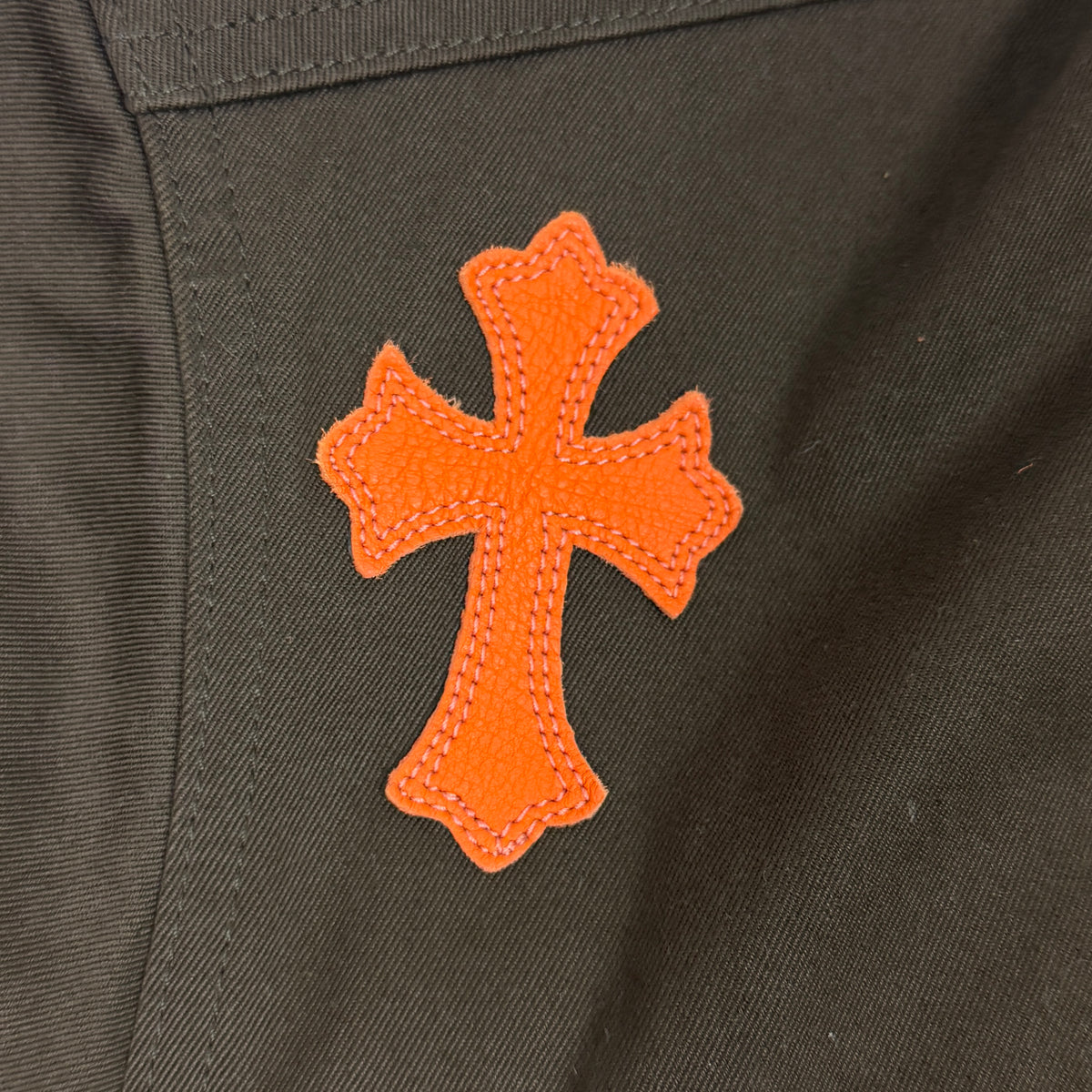 Chrome Hearts Work Dog Orange Leather Cross Patch Shirt Jacket