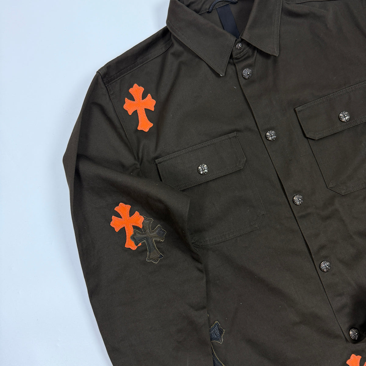 Chrome Hearts Work Dog Orange Leather Cross Patch Shirt Jacket