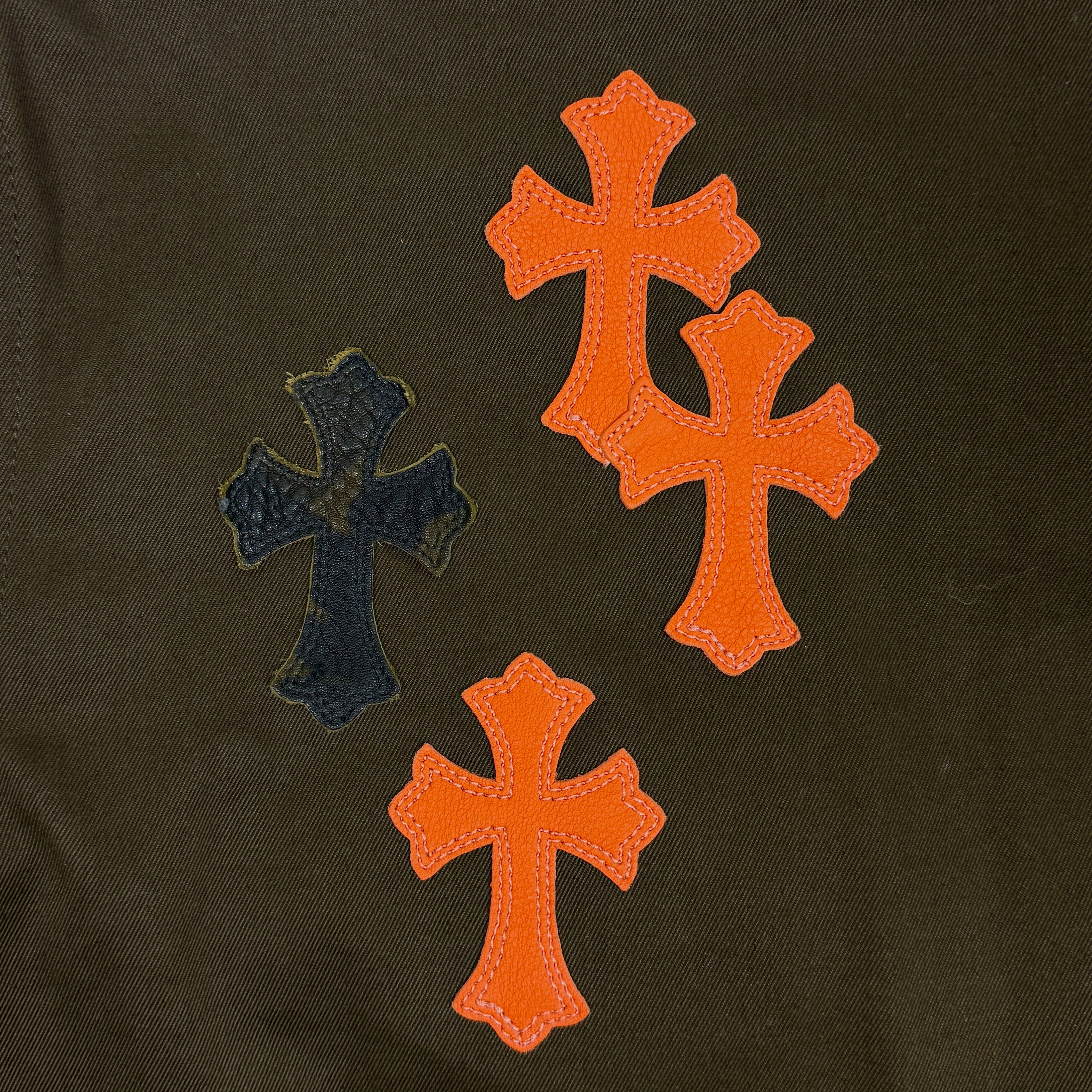 Chrome Hearts Work Dog Orange Leather Cross Patch Shirt Jacket