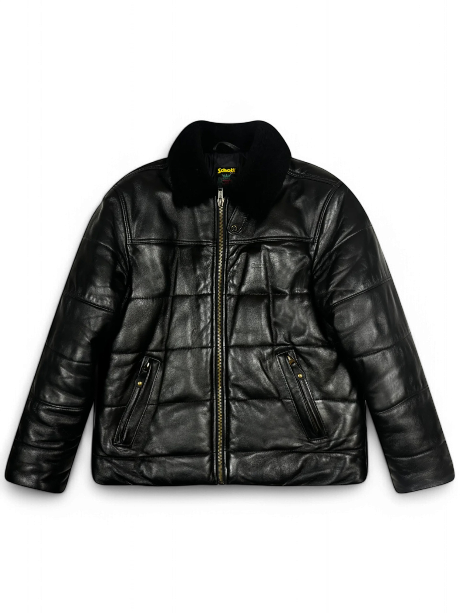 2021 Supreme x Schott Shearling Collar Leather Puffer Jacket
