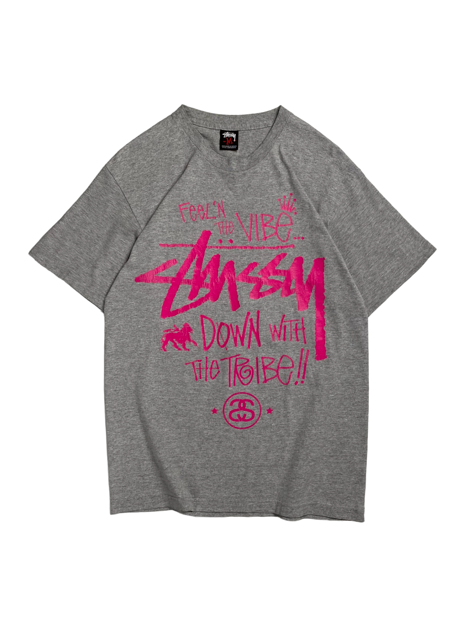 Stussy Vintage Grey Pink Logo Tee