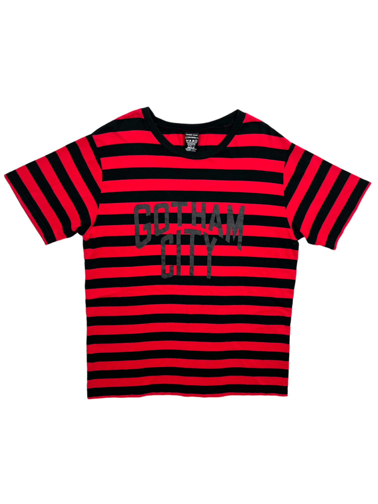 NUMBER (N)INE 2002 Red Striped Gotham City Tee
