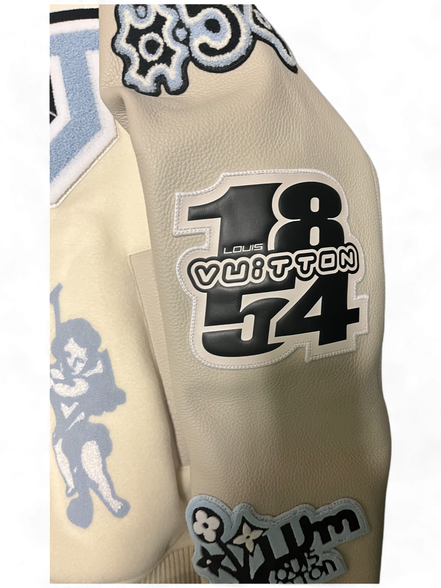 Louis Vuitton Multi Patches Mixed Leather Milky Cream Bunny Varsity Blouson