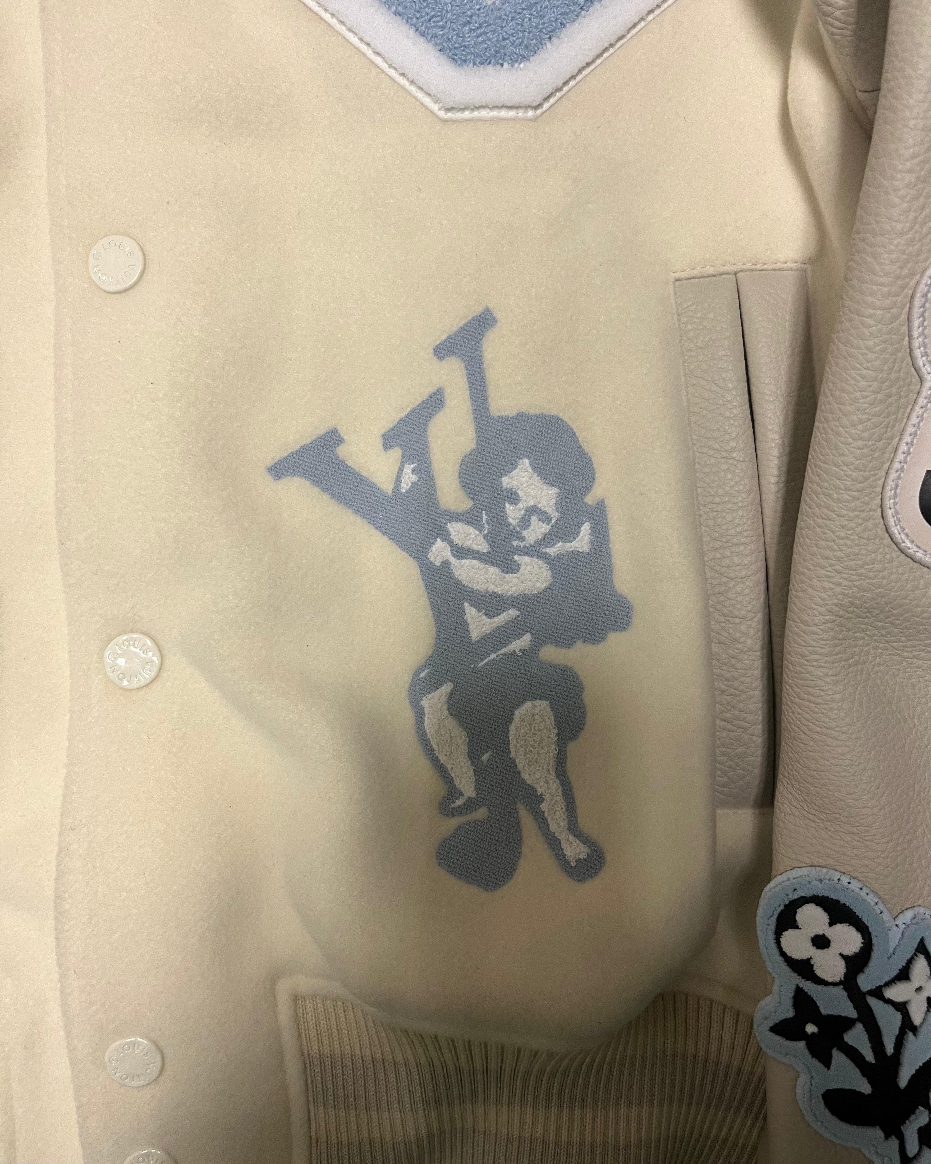 Louis Vuitton Multi Patches Mixed Leather Milky Cream Bunny Varsity Blouson