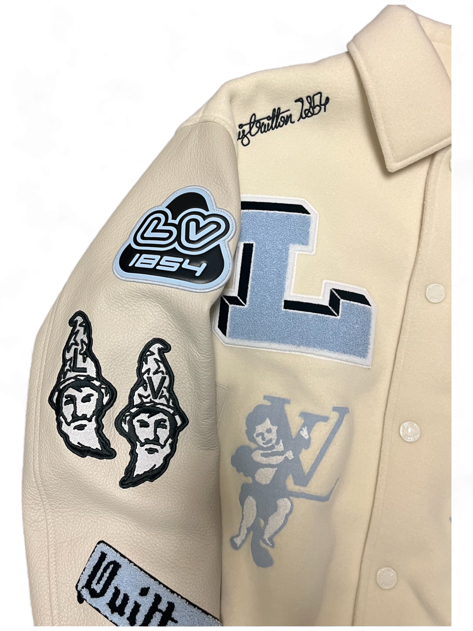 Louis Vuitton Multi Patches Mixed Leather Milky Cream Bunny Varsity Blouson