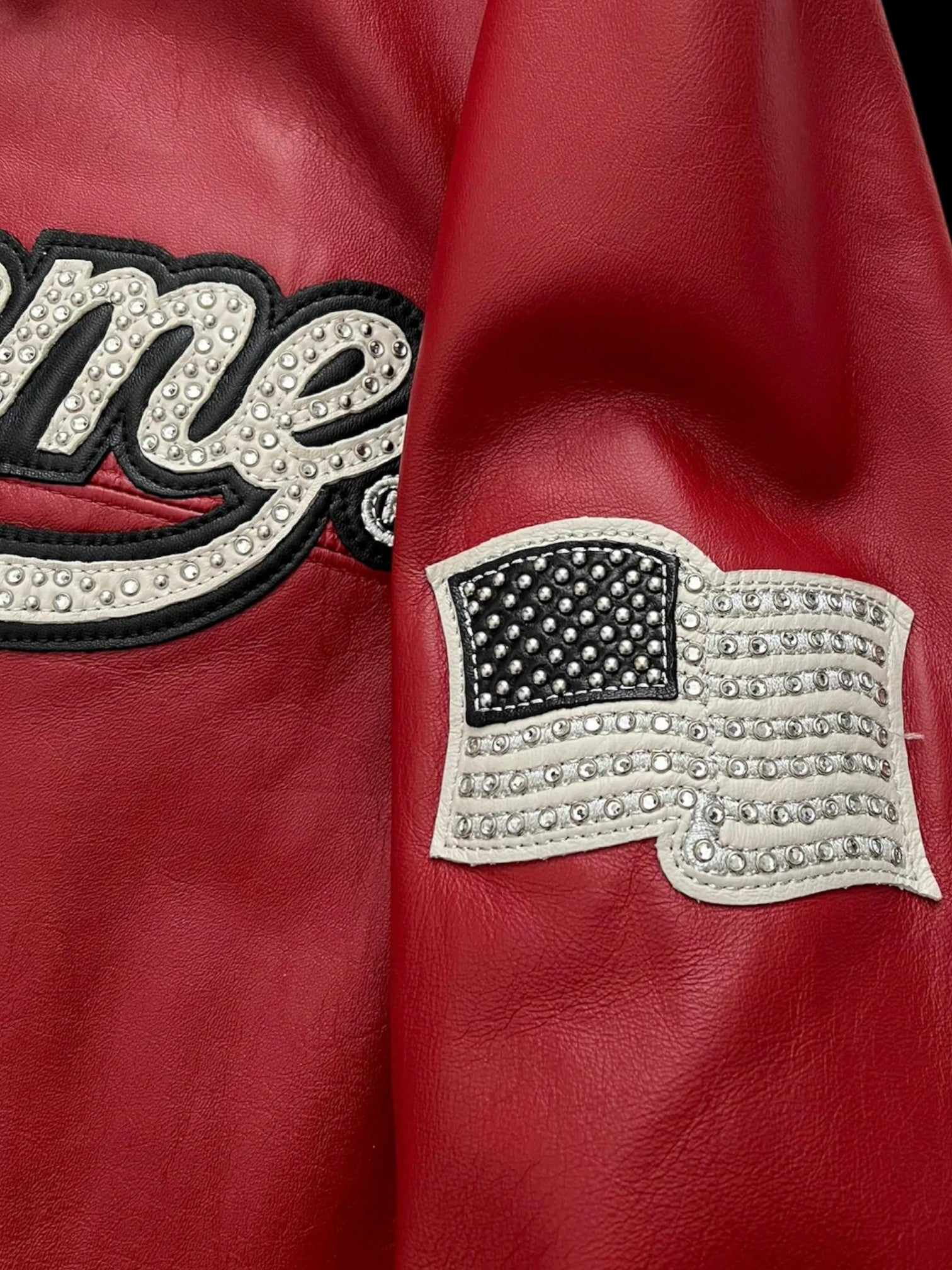 2016 Supreme Red Uptown Studded Leather Varsity Jacket