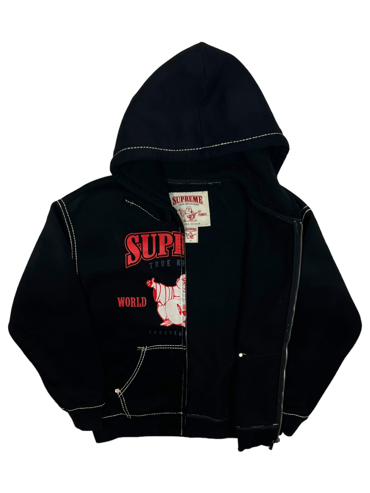 2021 Supreme x True Religion Black Zip Up Hoodie