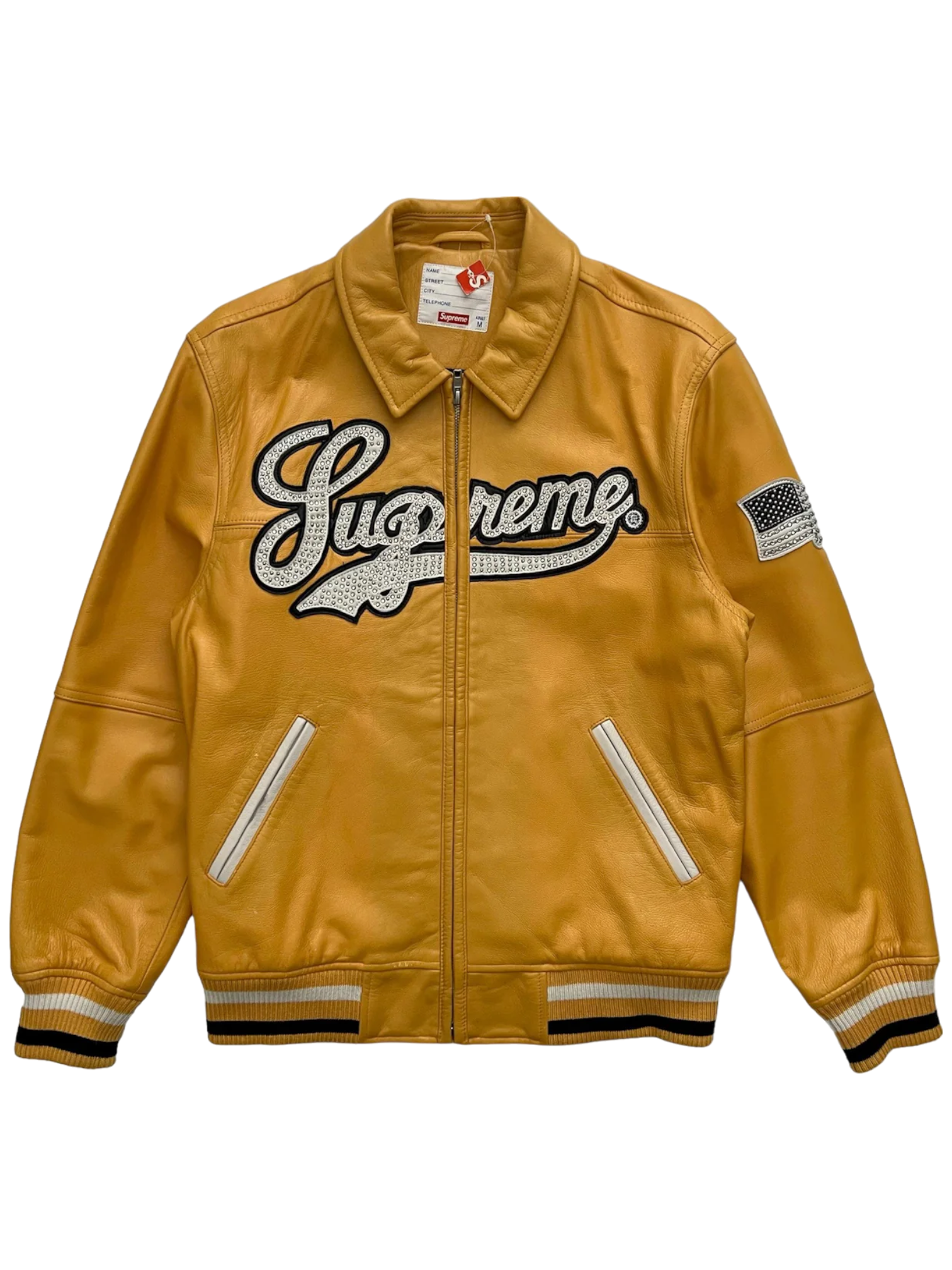 2016 Supreme Yellow Uptown Studded Leather Varsity Jacket