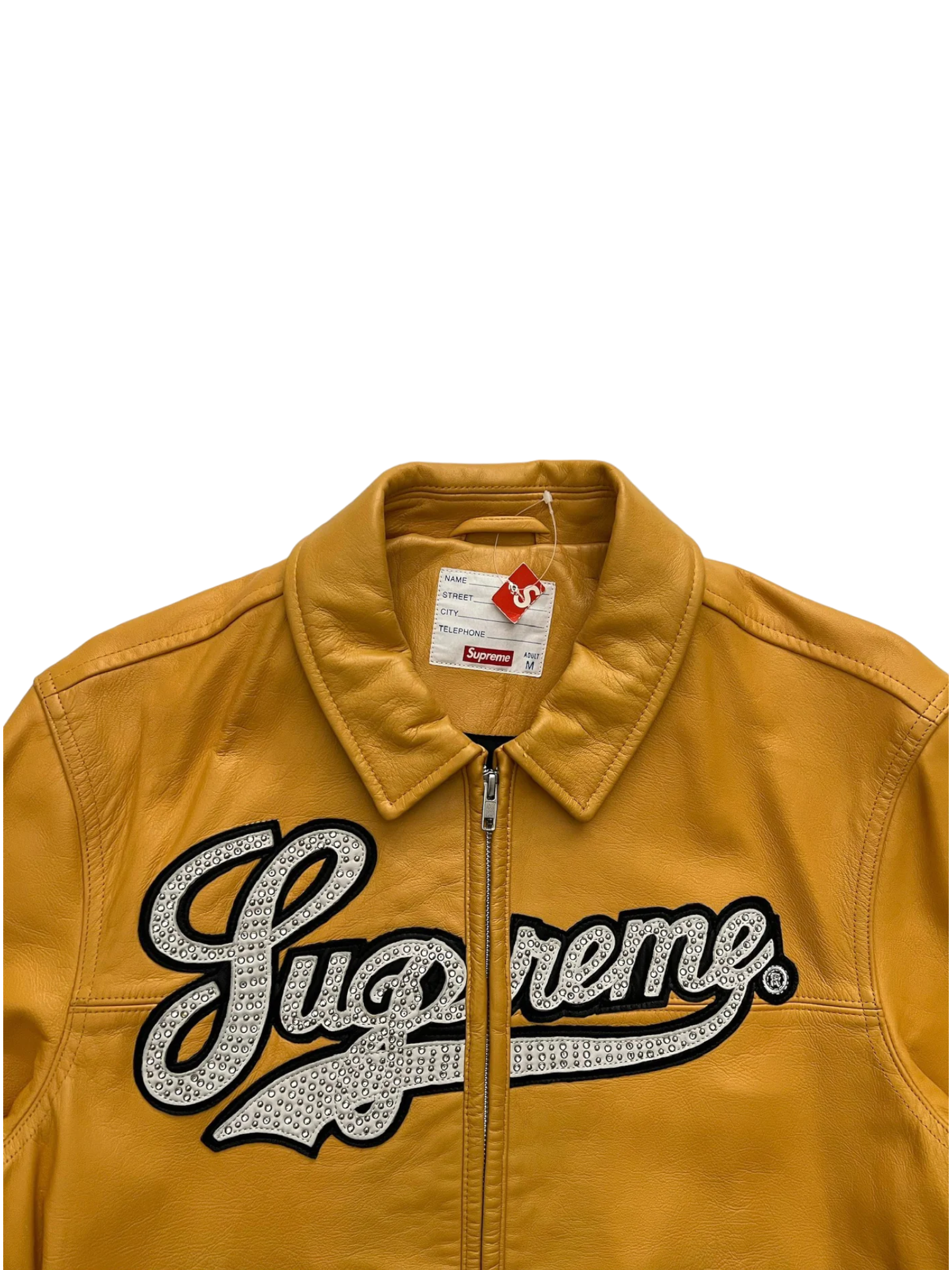 2016 Supreme Yellow Uptown Studded Leather Varsity Jacket