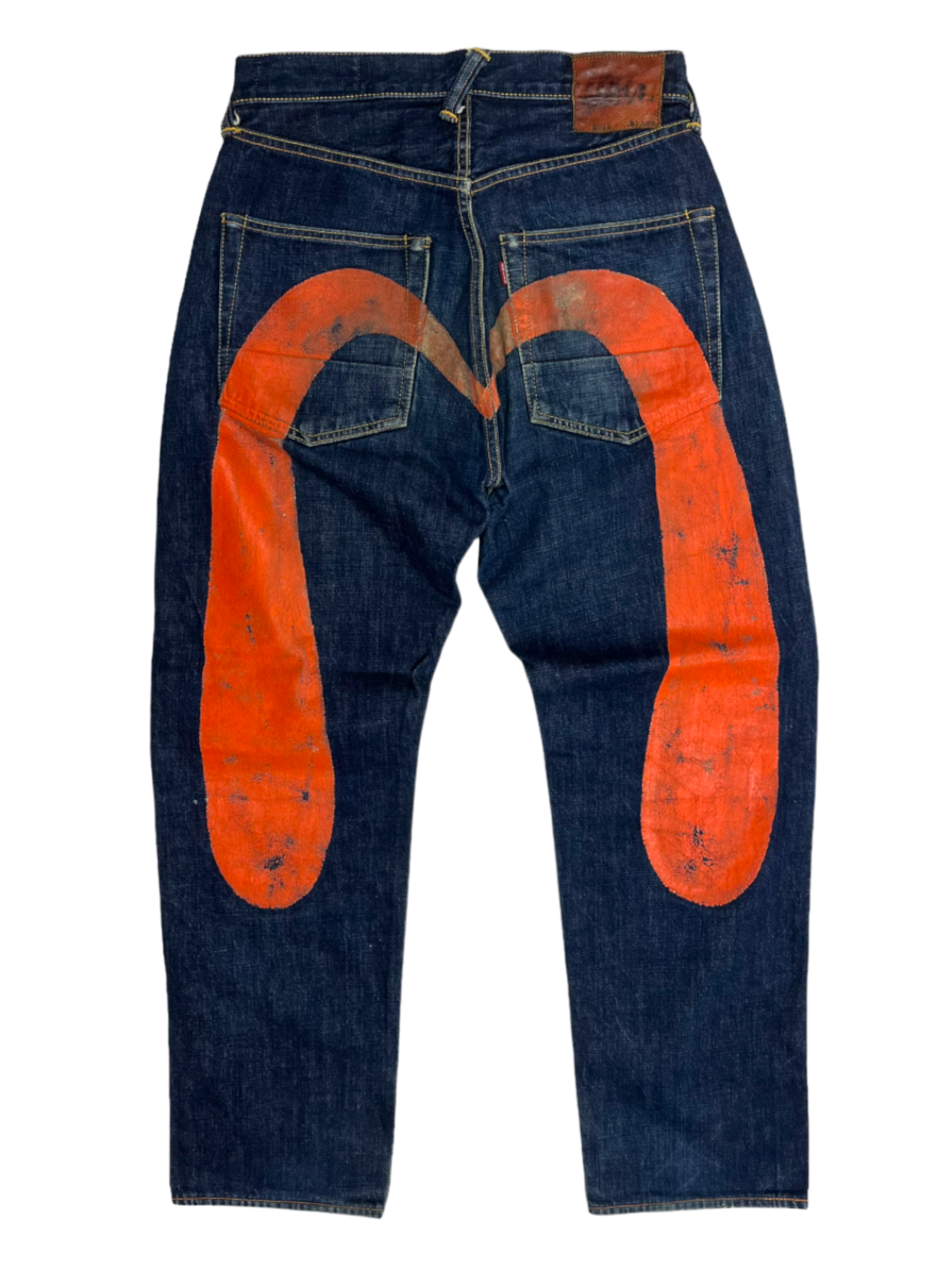 Evisu Diacock Orange Logo Denim Jeans